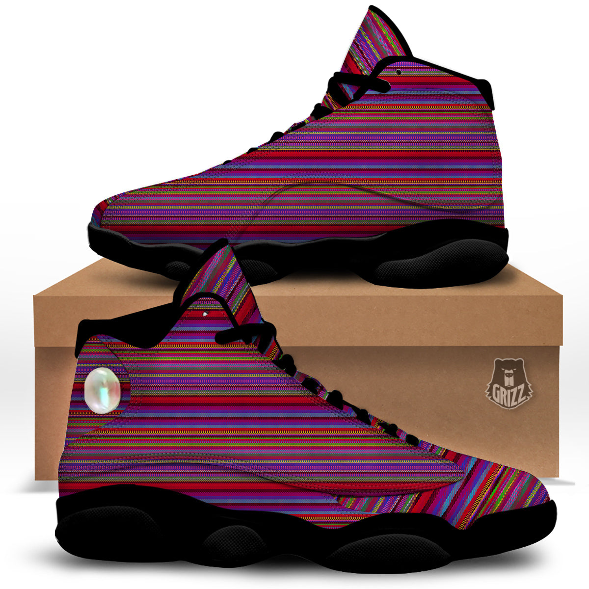 Woven Mexican Colorful Print Pattern Black Basketball Shoes-grizzshop