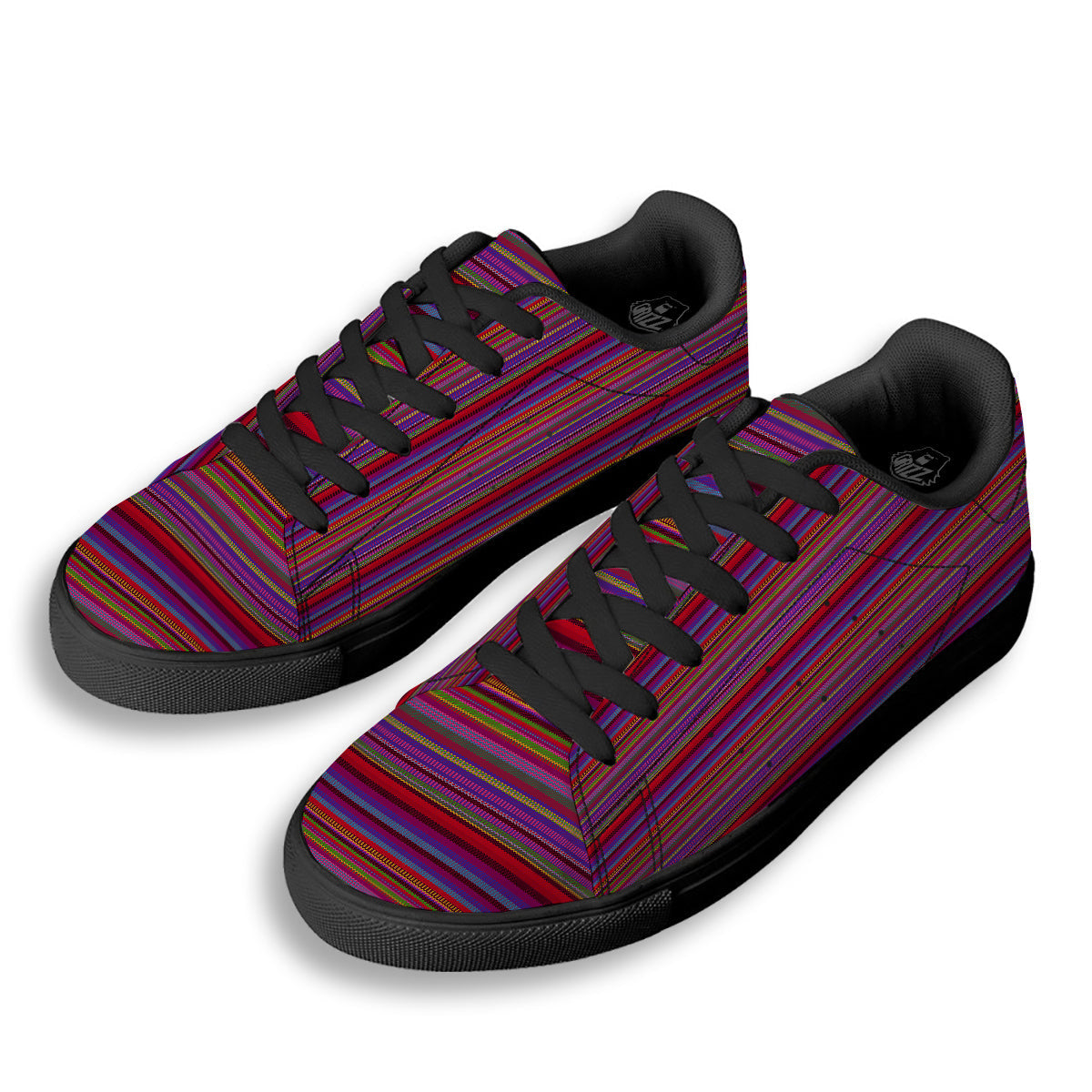 Woven Mexican Colorful Print Pattern Black Low Top Sneakers-grizzshop