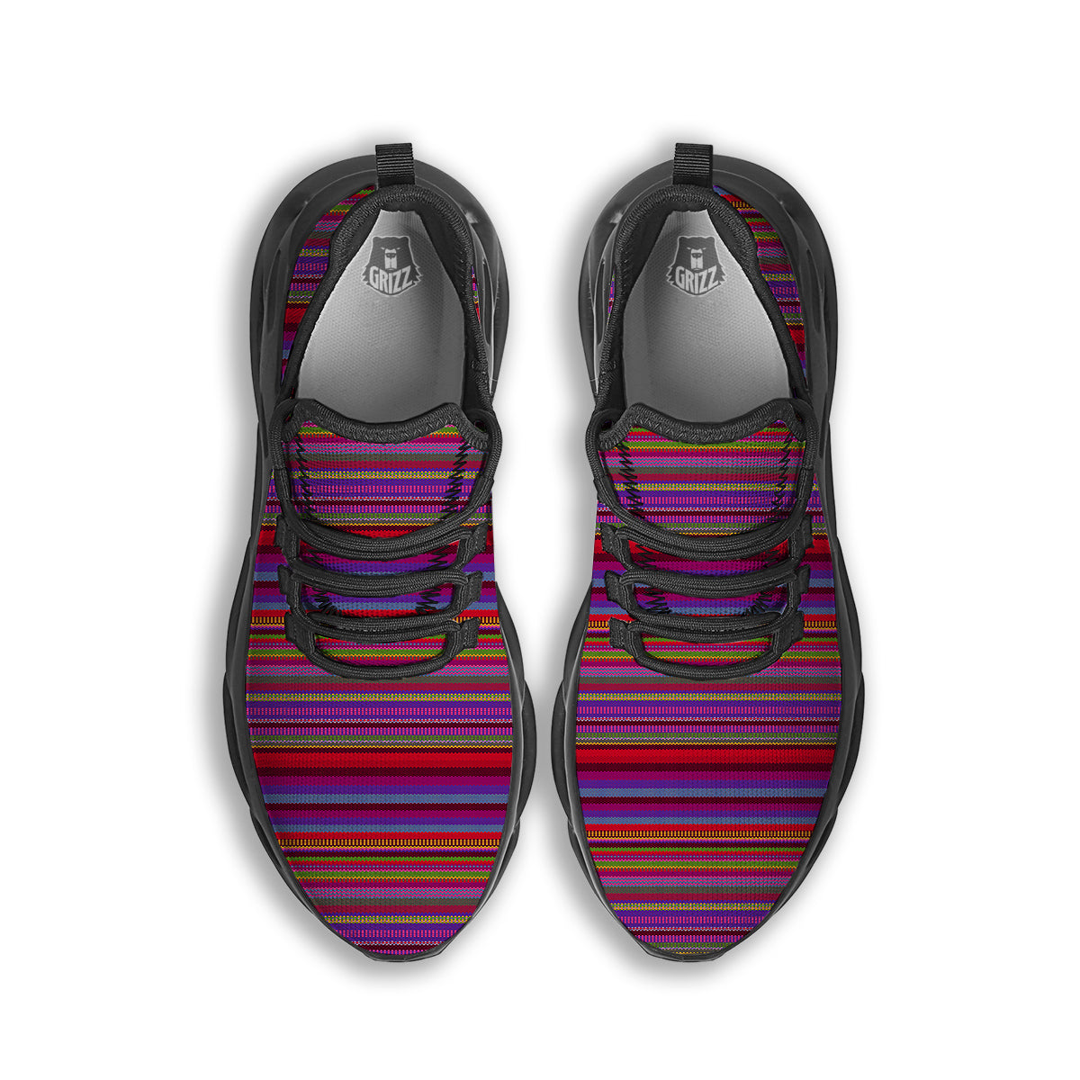 Woven Mexican Colorful Print Pattern Black Running Shoes-grizzshop