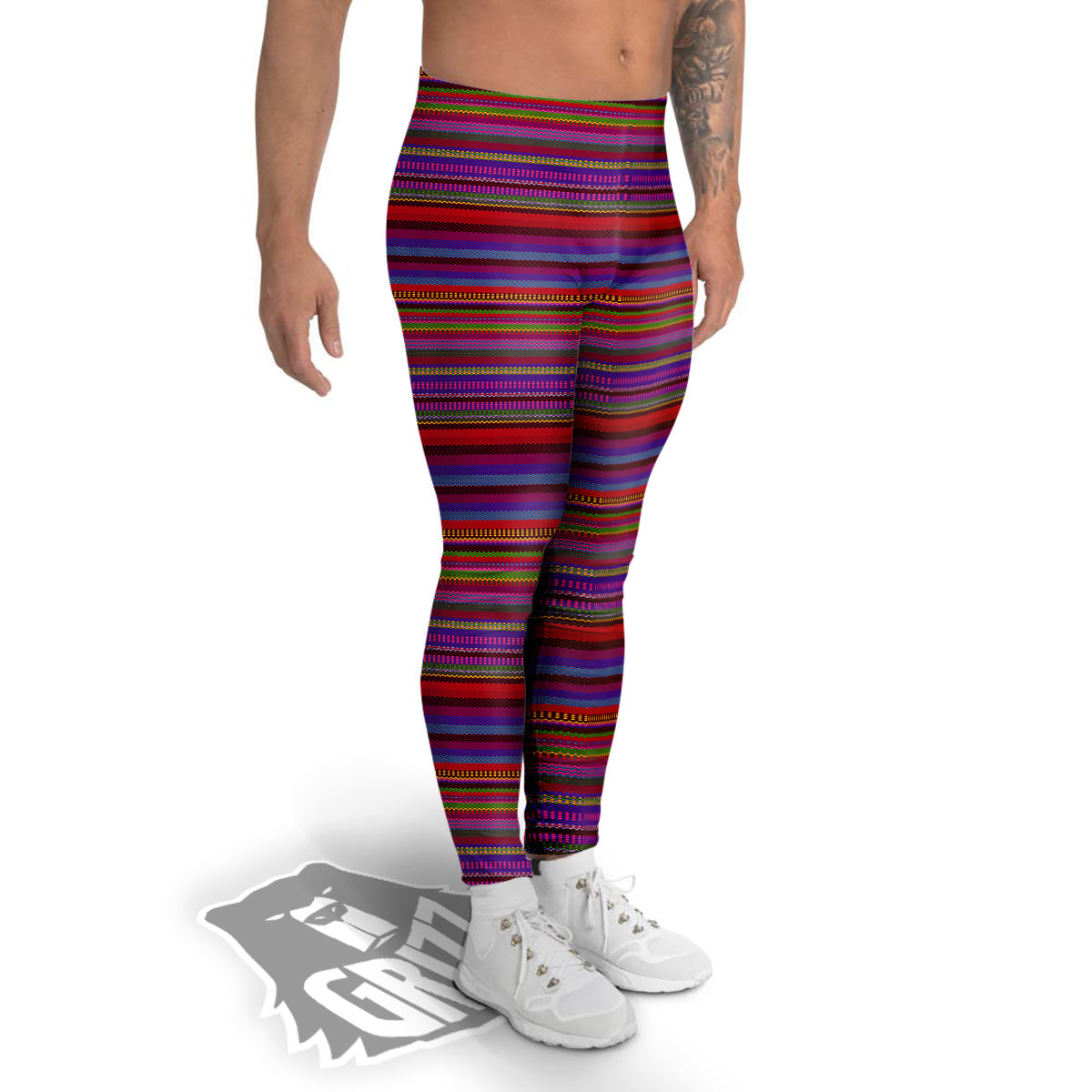 Woven Mexican Colorful Print Pattern Men's Leggings-grizzshop