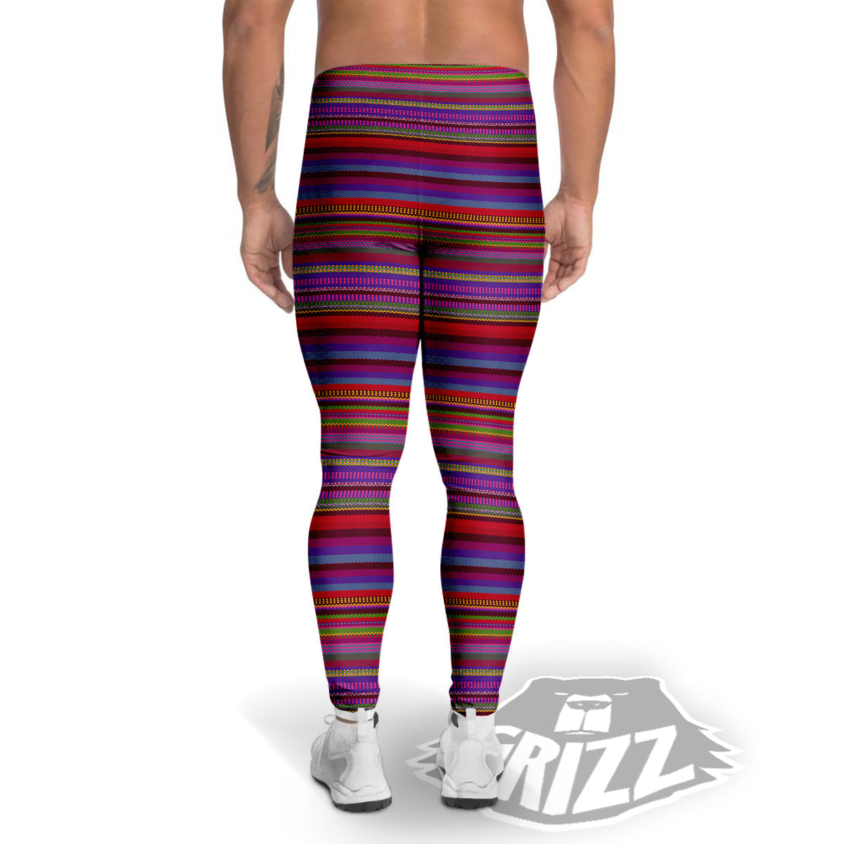 Woven Mexican Colorful Print Pattern Men's Leggings-grizzshop