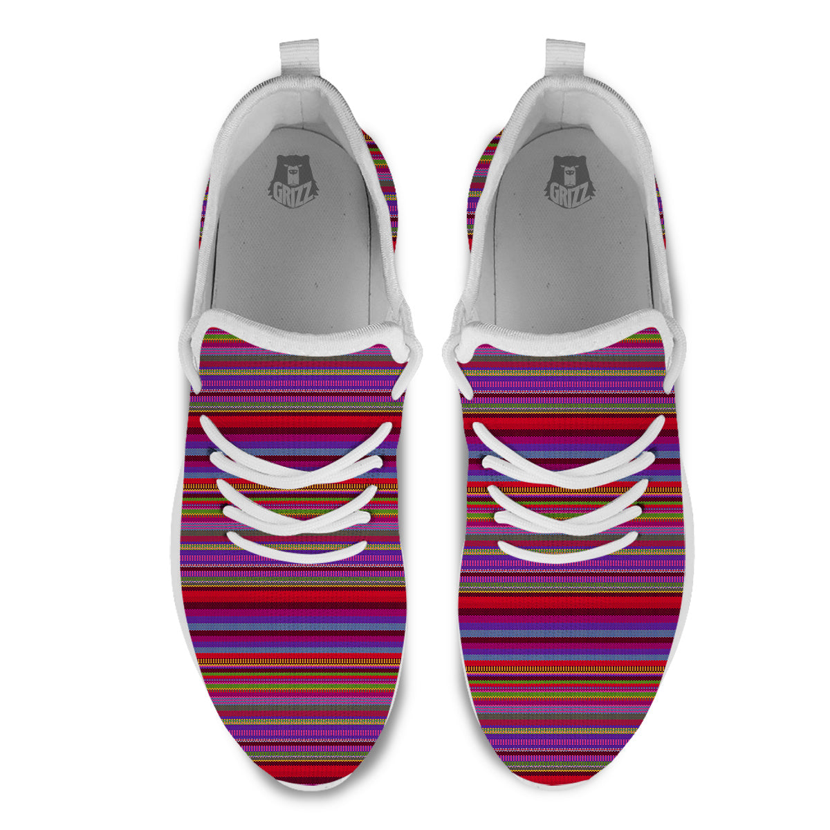 Woven Mexican Colorful Print Pattern White Athletic Shoes-grizzshop