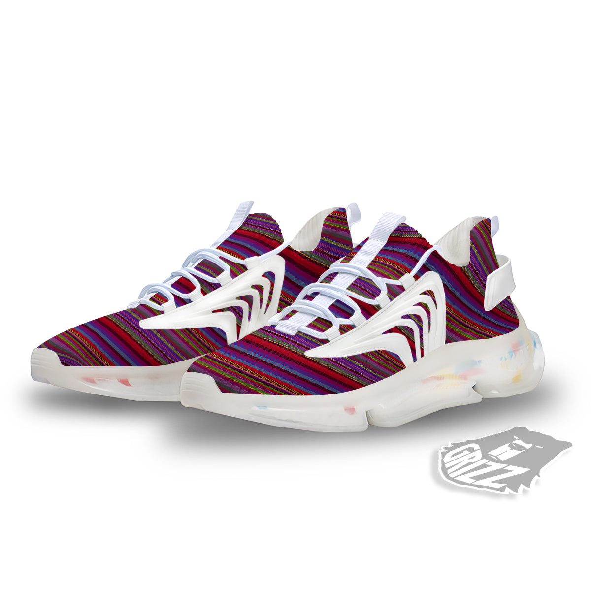 Woven Mexican Colorful Print Pattern White Gym Shoes-grizzshop