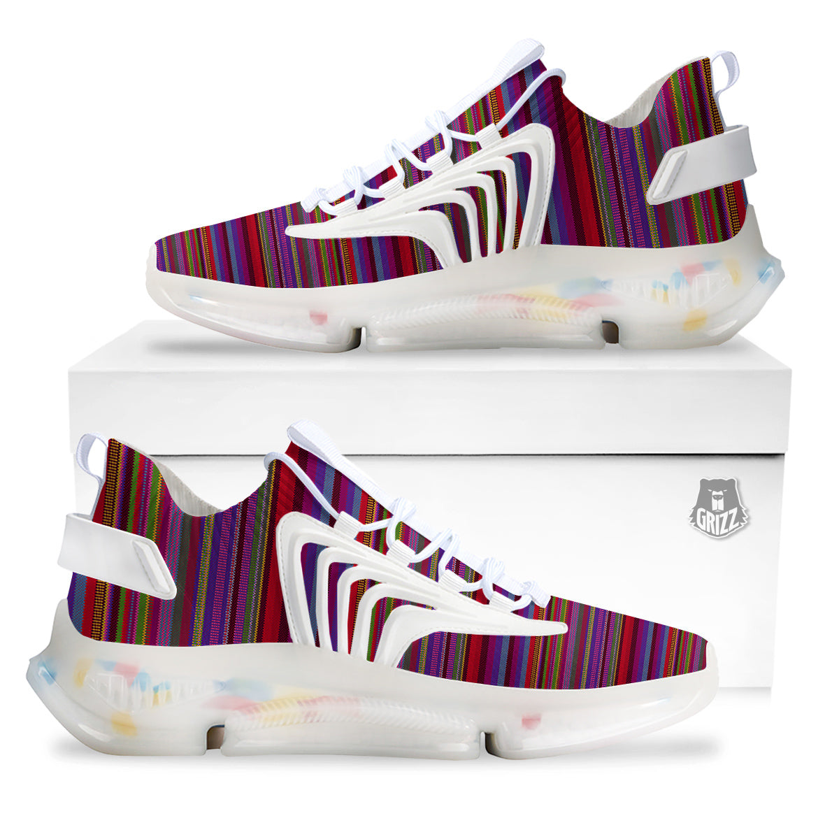 Woven Mexican Colorful Print Pattern White Gym Shoes-grizzshop
