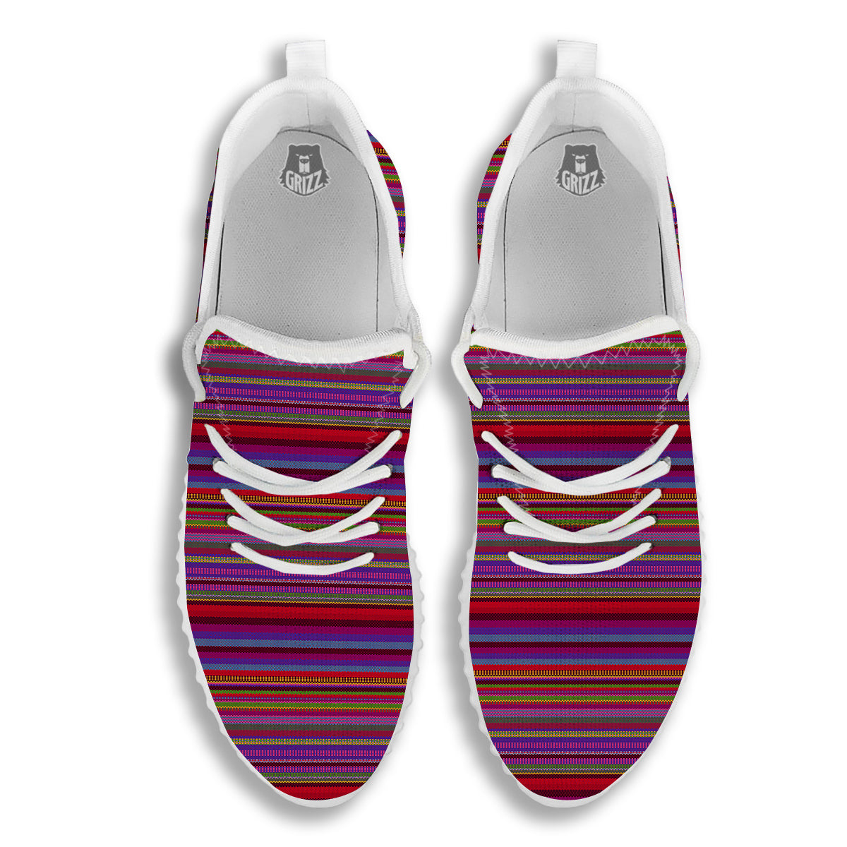 Woven Mexican Colorful Print Pattern White Walking Shoes-grizzshop