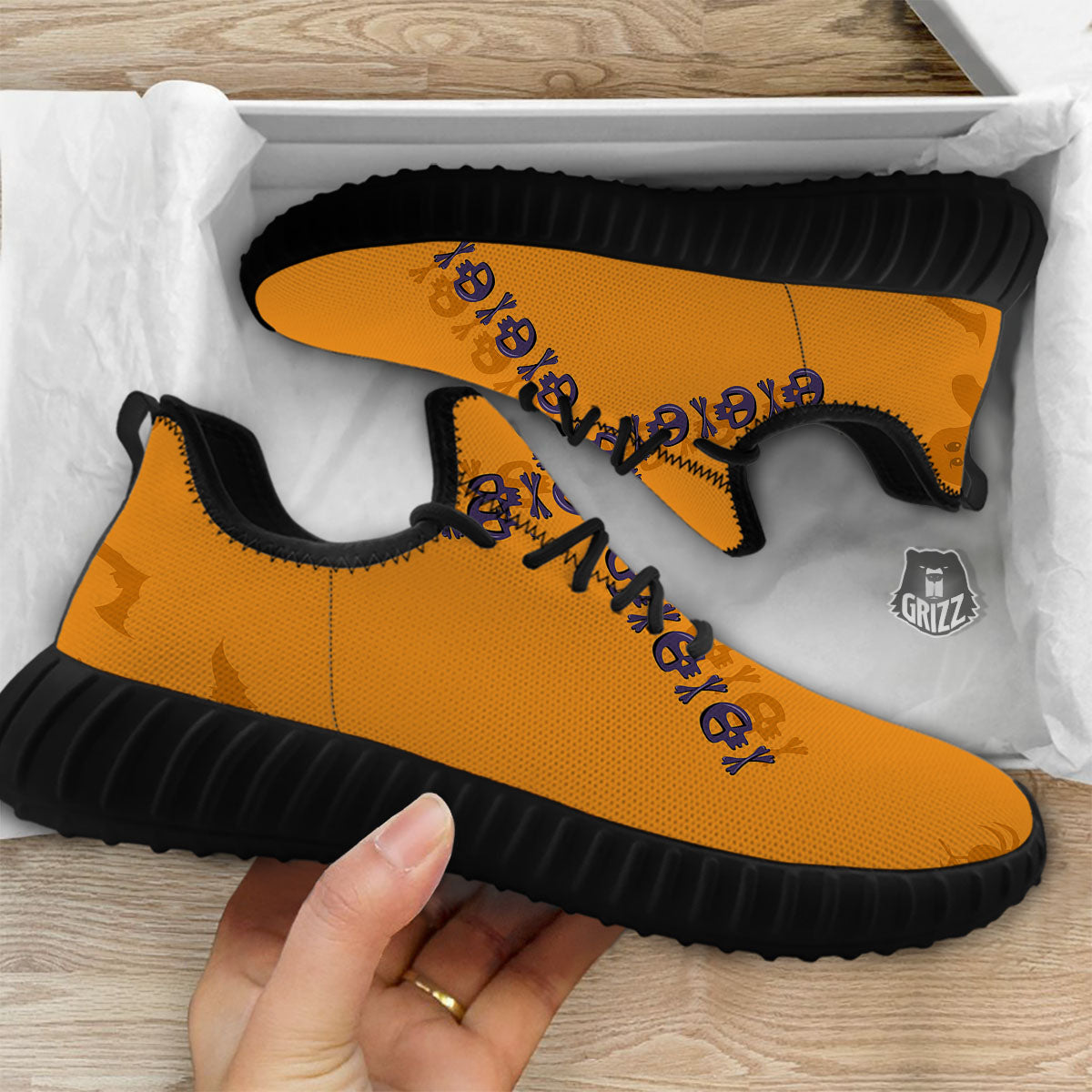 X Halloween Print Black Walking Shoes-grizzshop