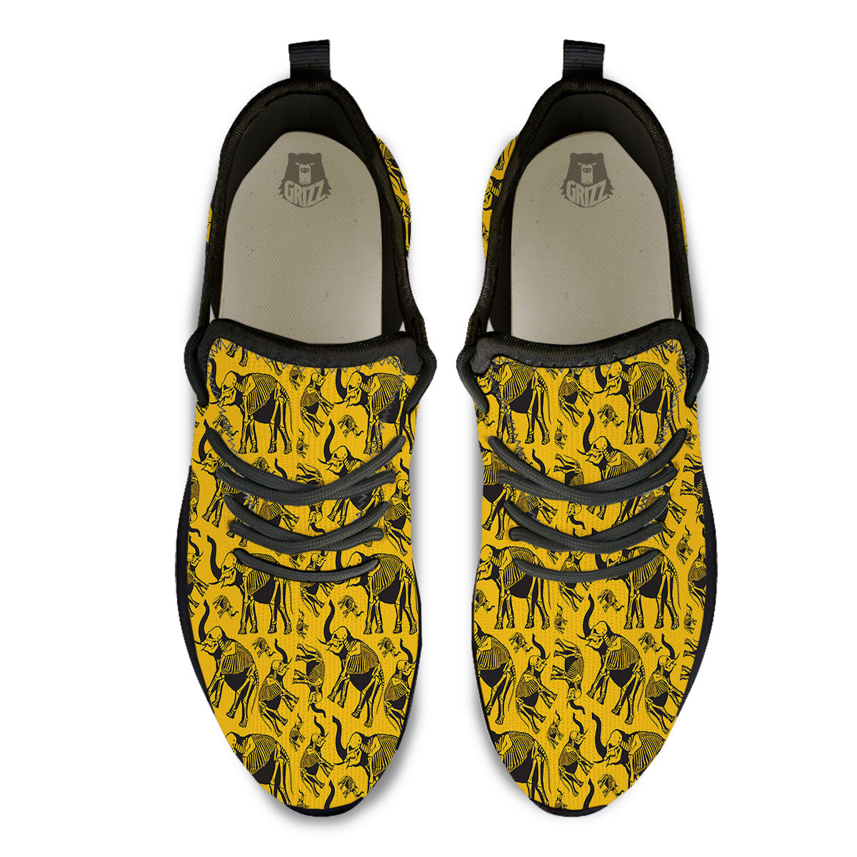 X-Ray Elephant Skeleton Print Pattern Black Athletic Shoes-grizzshop