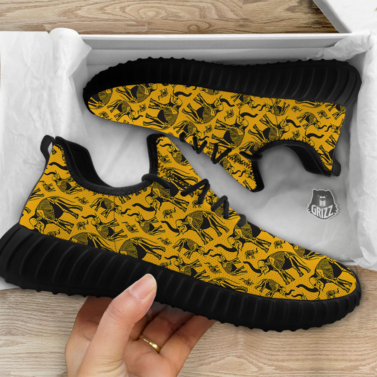 X-Ray Elephant Skeleton Print Pattern Black Walking Shoes-grizzshop