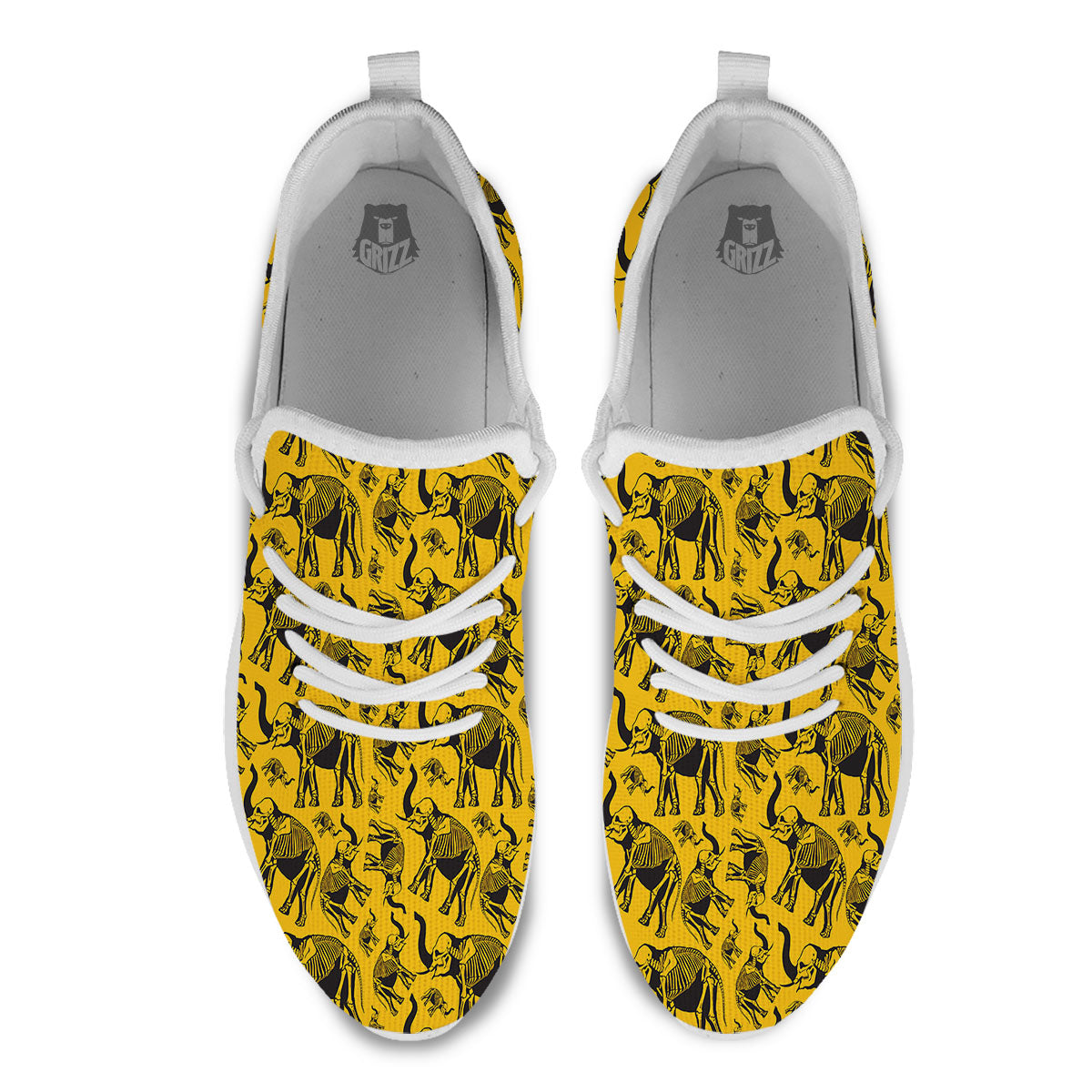 X-Ray Elephant Skeleton Print Pattern White Athletic Shoes-grizzshop