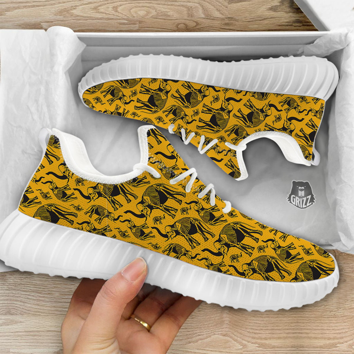 X-Ray Elephant Skeleton Print Pattern White Walking Shoes-grizzshop