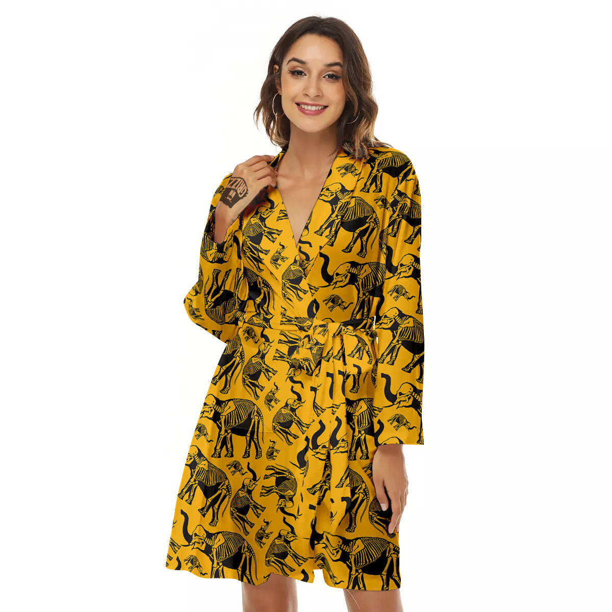 X-Ray Elephant Skeleton Print Pattern Women's Robe-grizzshop