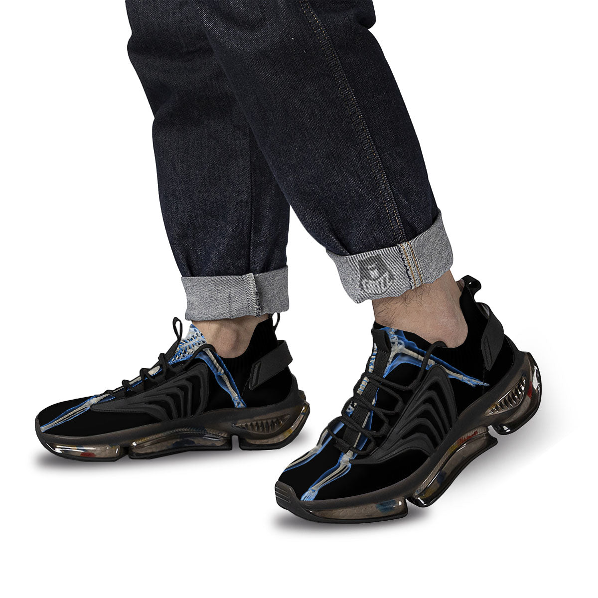 X-Ray Human Skeleton Print Black Gym Shoes-grizzshop