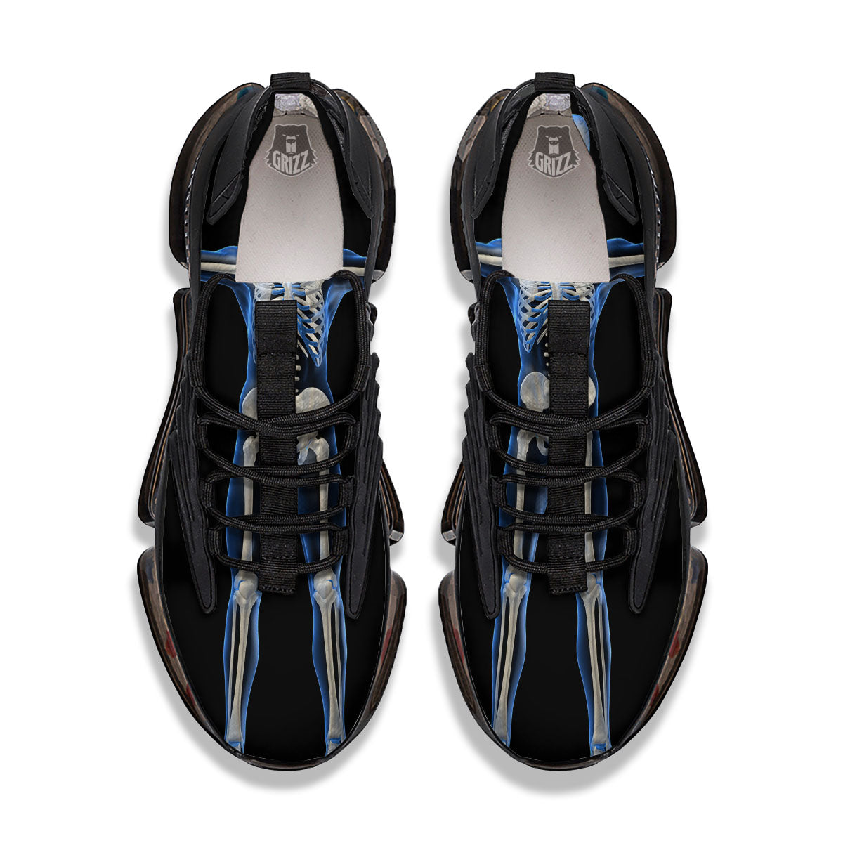X-Ray Human Skeleton Print Black Gym Shoes-grizzshop