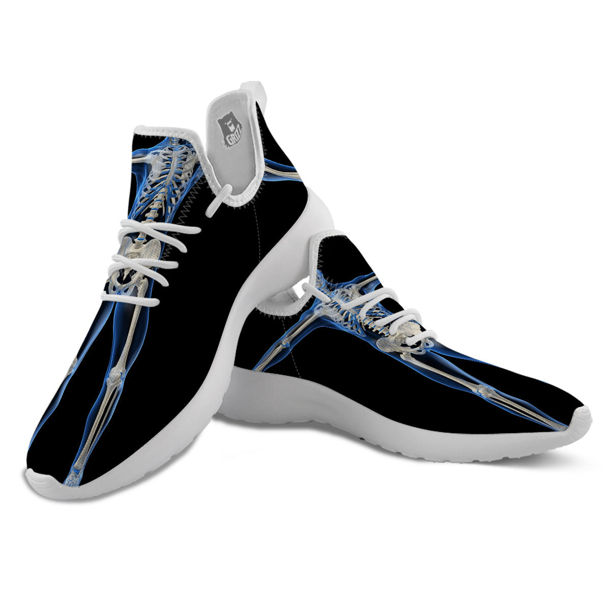 X-Ray Human Skeleton Print White Athletic Shoes-grizzshop