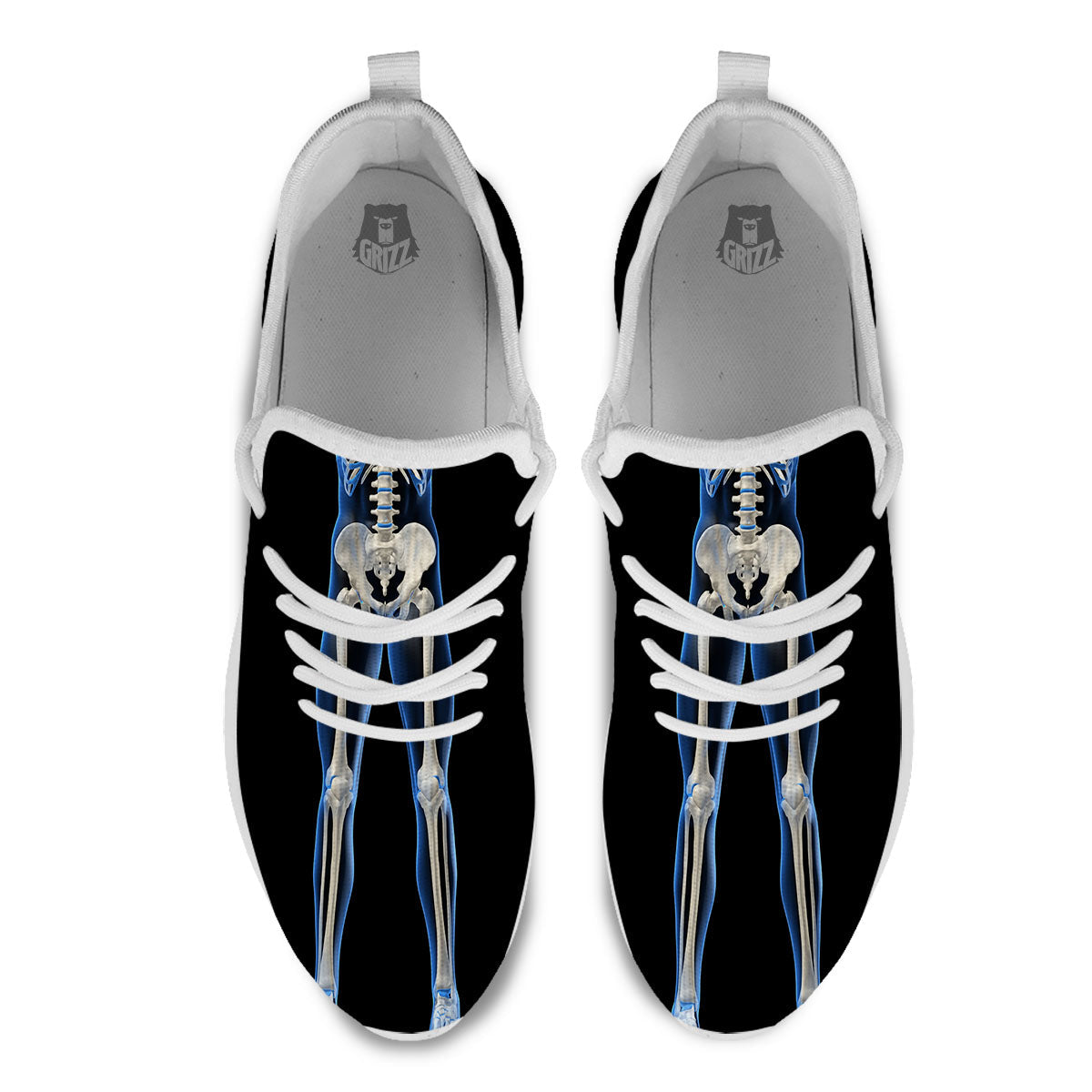 X-Ray Human Skeleton Print White Athletic Shoes-grizzshop
