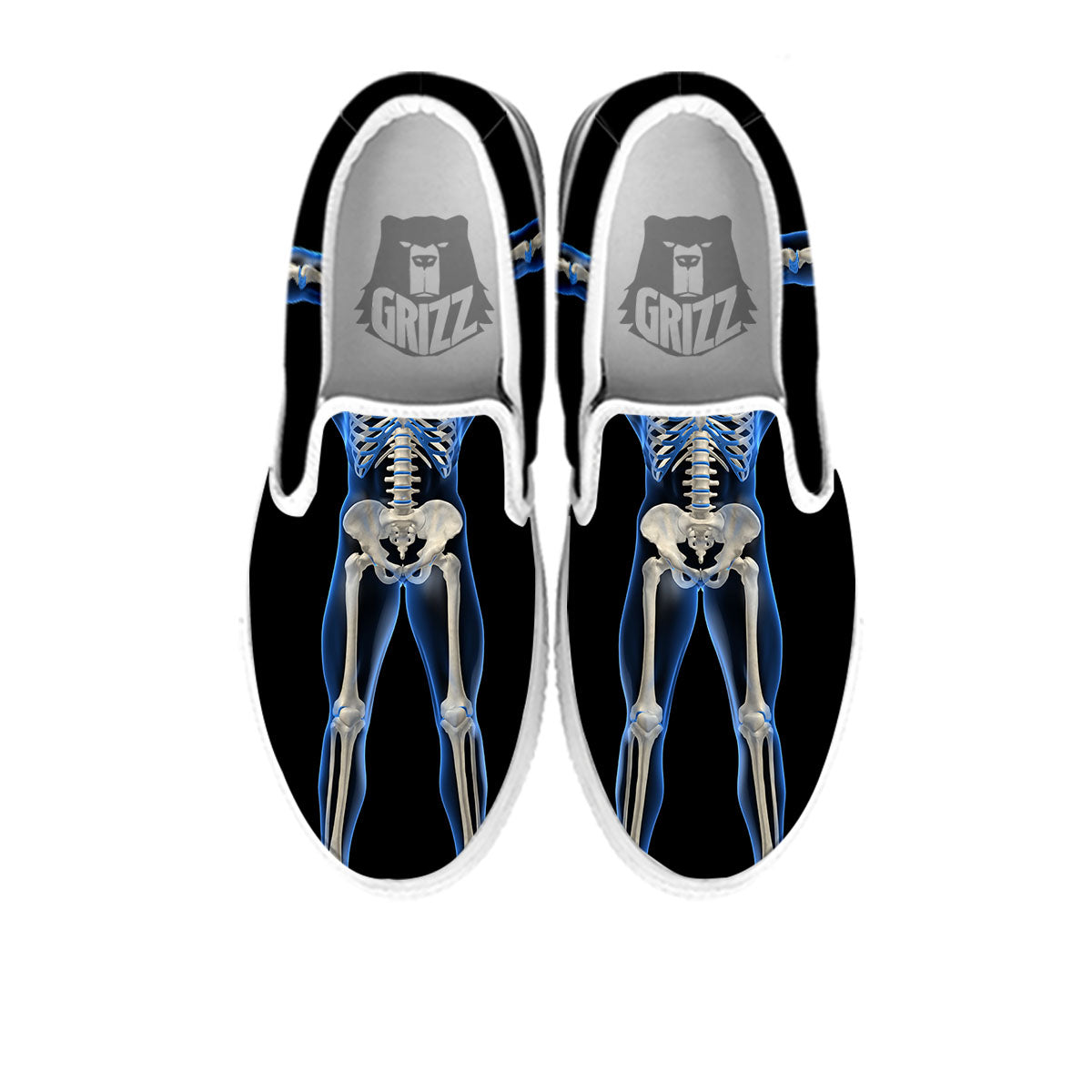 X-Ray Human Skeleton Print White Slip On Shoes-grizzshop