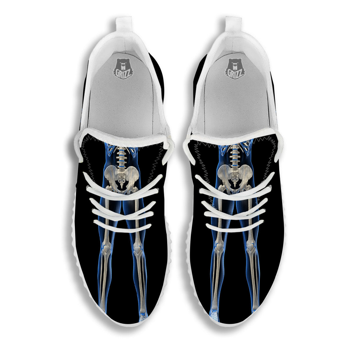 X-Ray Human Skeleton Print White Walking Shoes-grizzshop