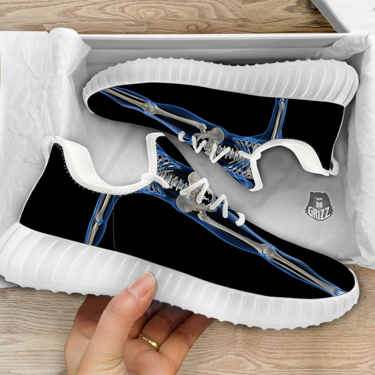 X-Ray Human Skeleton Print White Walking Shoes-grizzshop