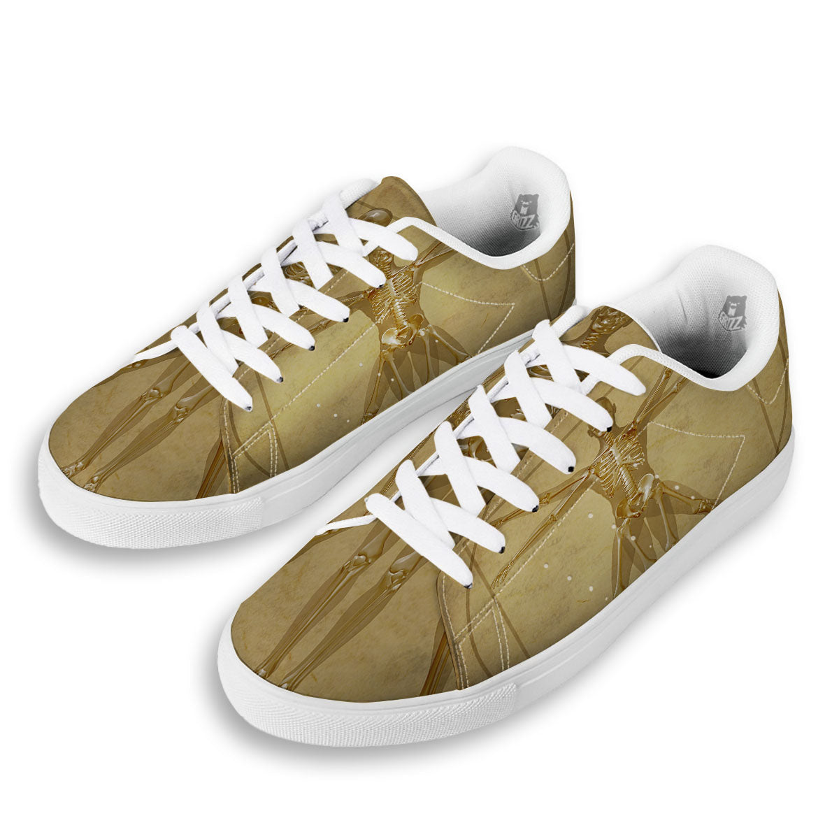 X-Ray Vitruvian Man Print White Low Top Sneakers-grizzshop