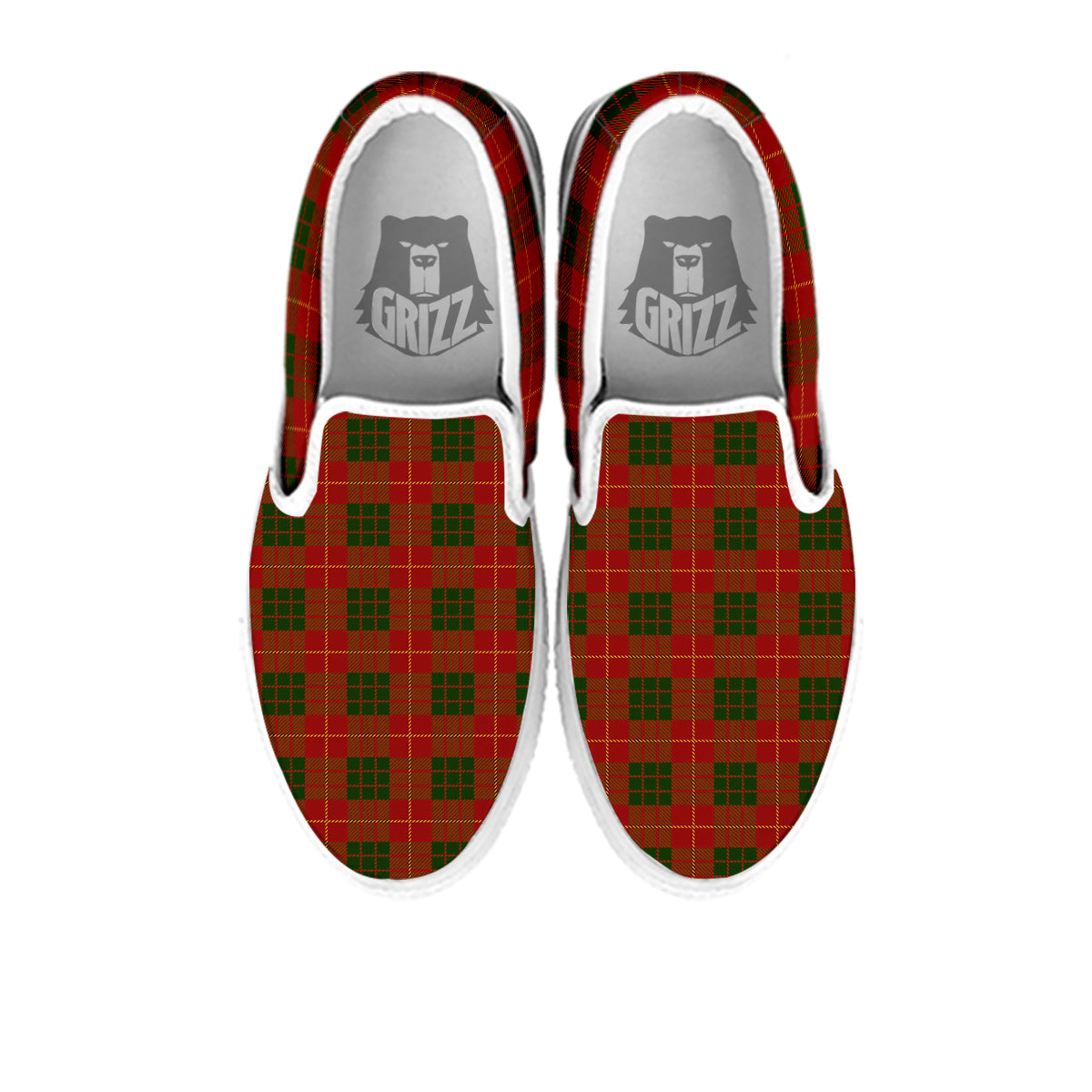 Xmas Plaid Print Pattern White Slip On Shoes-grizzshop