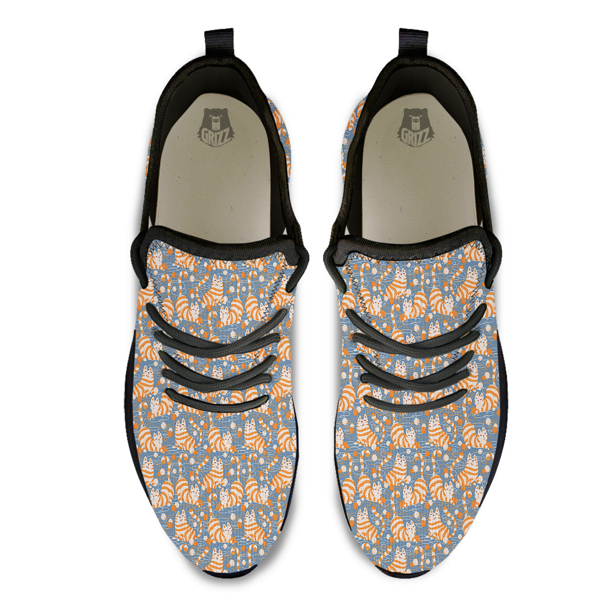 Yarn Ball And Cat Print Pattern Black Athletic Shoes-grizzshop