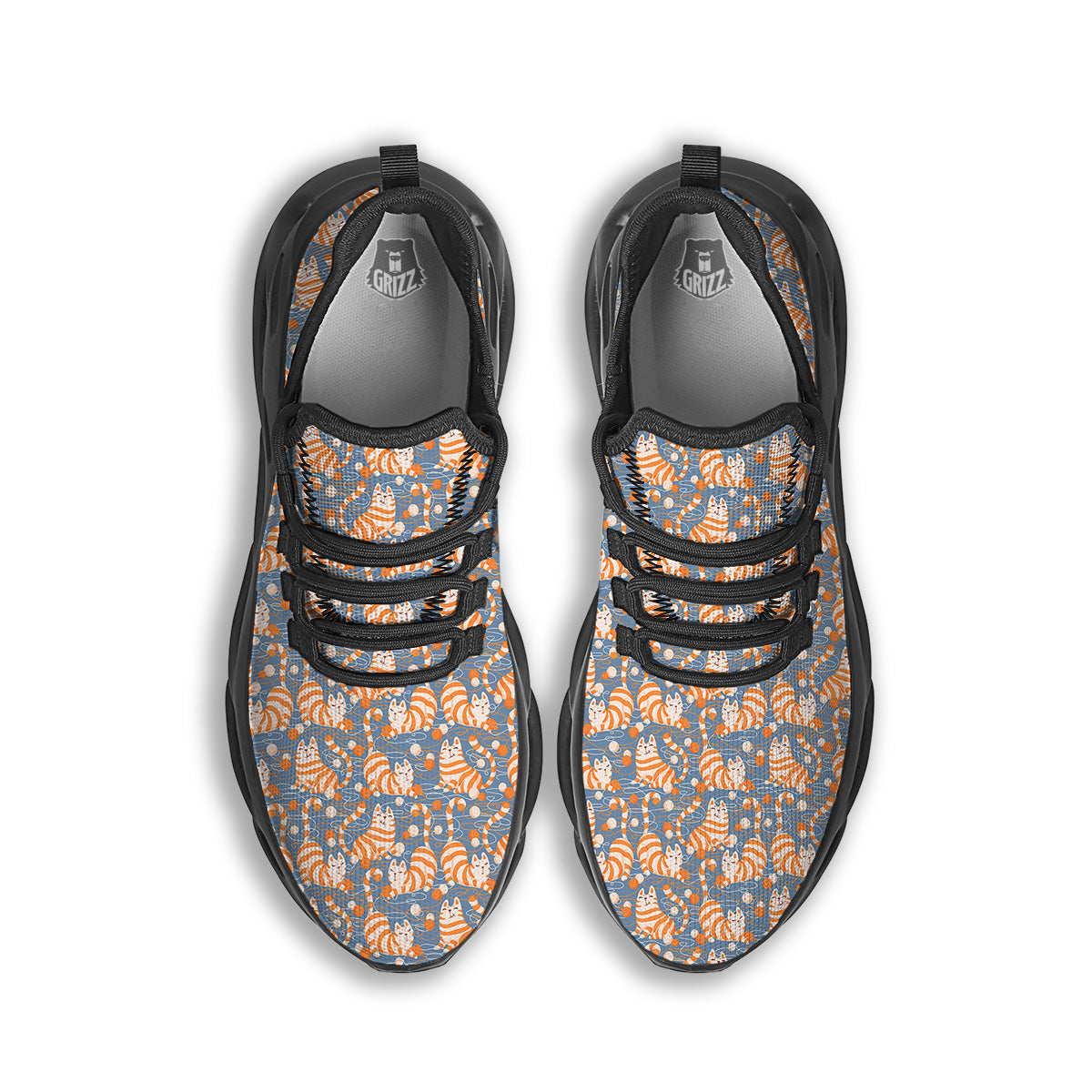 Yarn Ball And Cat Print Pattern Black Running Shoes-grizzshop