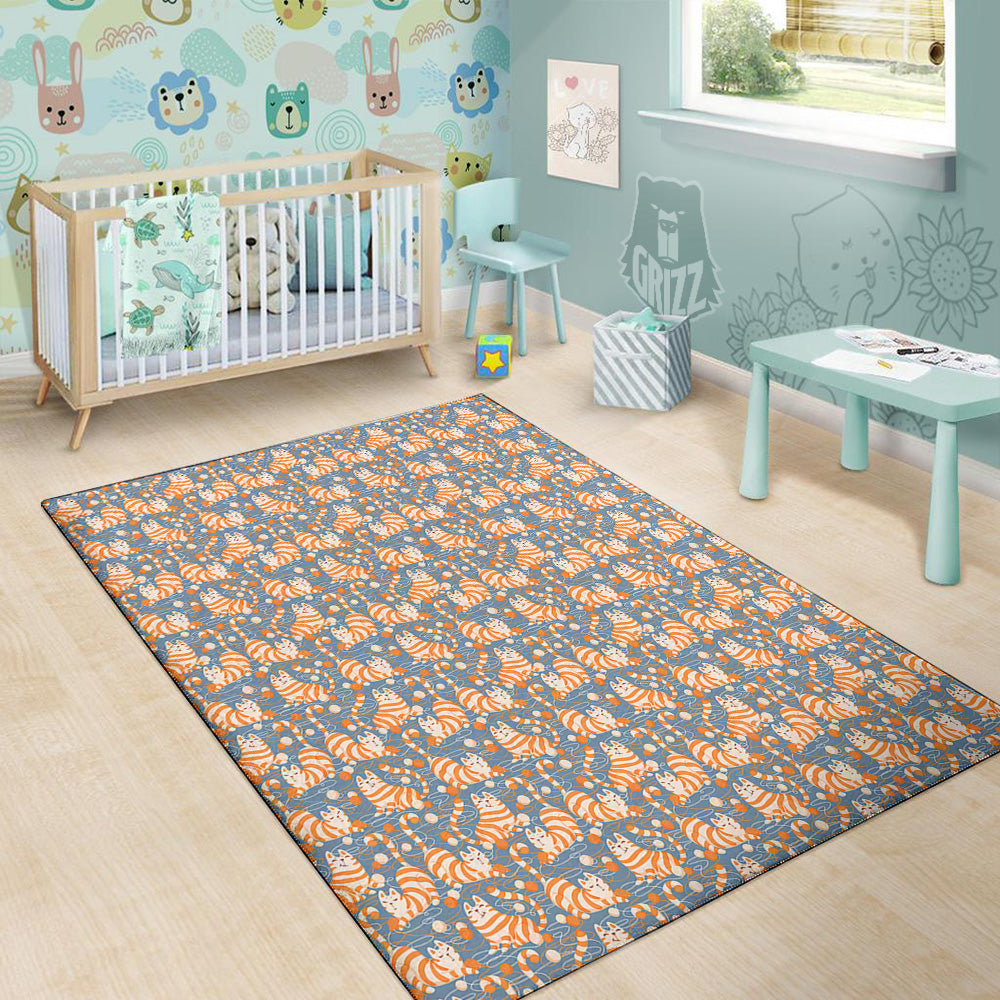 Yarn Ball And Cat Print Pattern Floor Mat-grizzshop