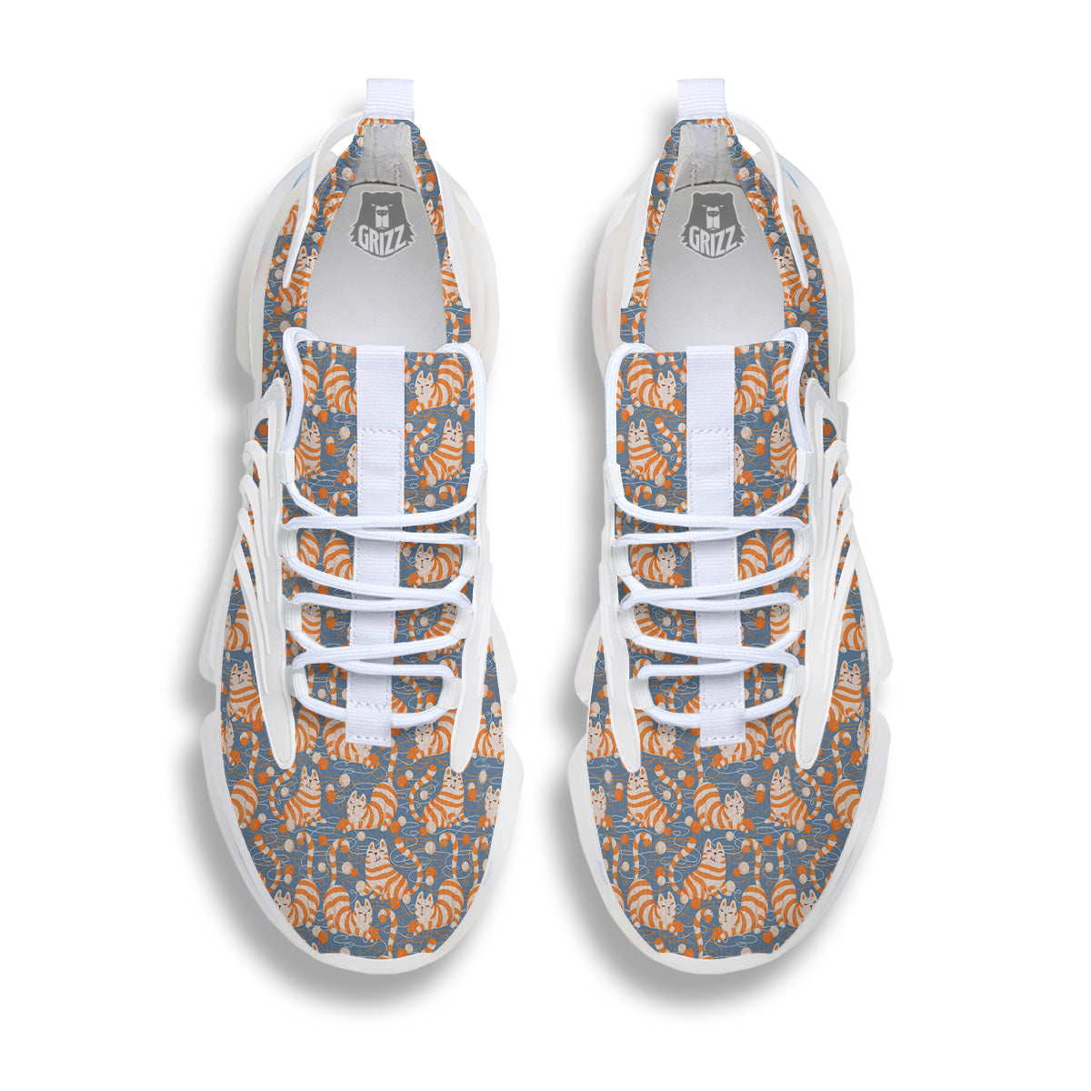Yarn Ball And Cat Print Pattern White Gym Shoes-grizzshop