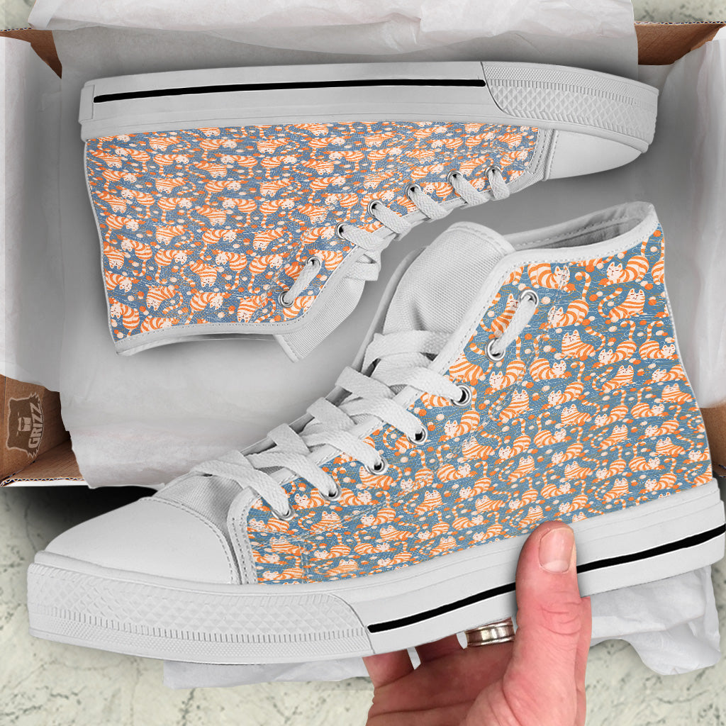Yarn Ball And Cat Print Pattern White High Top Shoes-grizzshop