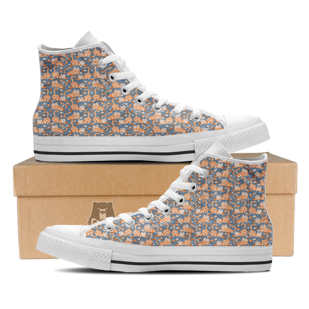 Yarn Ball And Cat Print Pattern White High Top Shoes-grizzshop