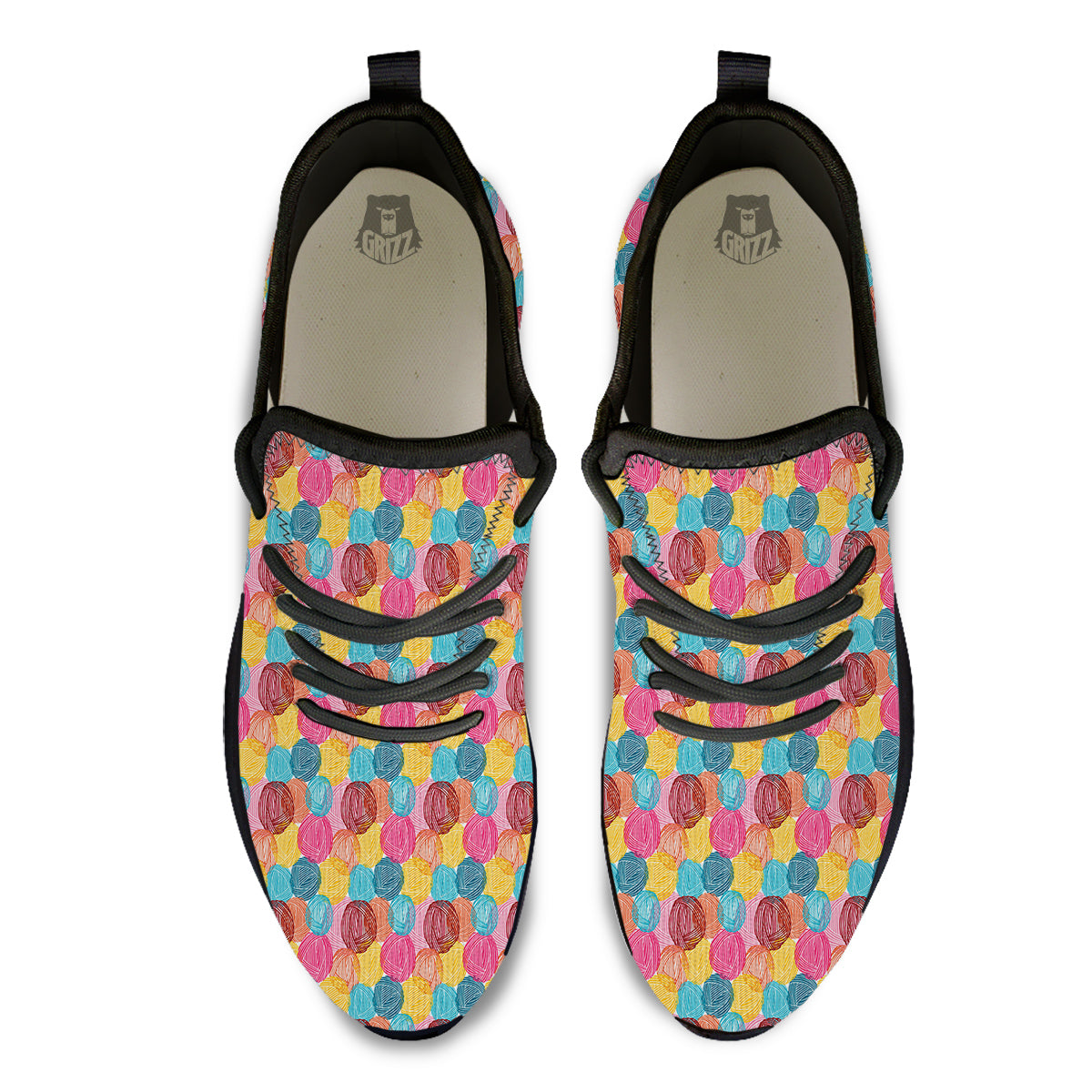 Yarn Balls Colorful Print Black Athletic Shoes-grizzshop