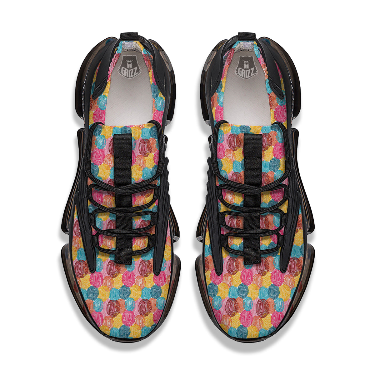 Yarn Balls Colorful Print Black Gym Shoes-grizzshop