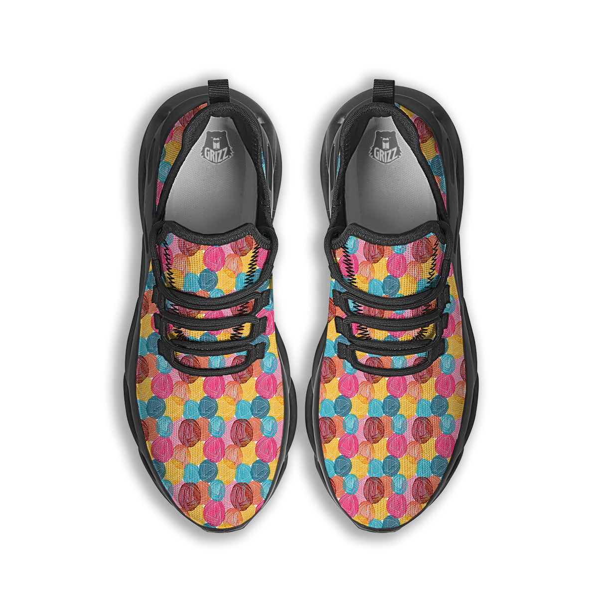 Yarn Balls Colorful Print Black Running Shoes-grizzshop