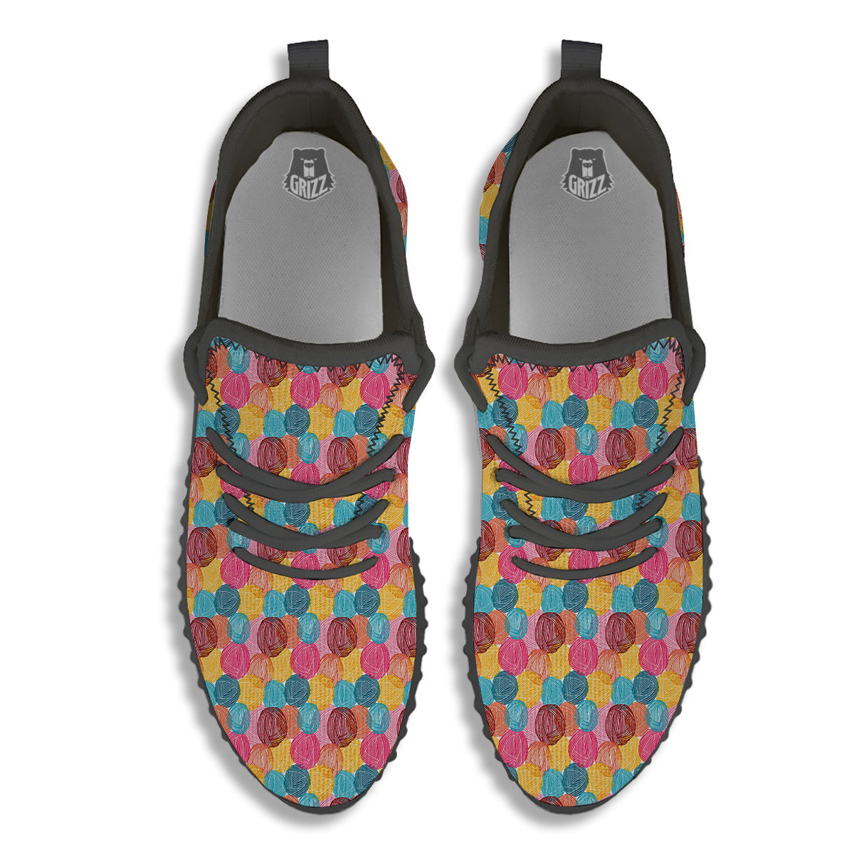 Yarn Balls Colorful Print Black Walking Shoes-grizzshop