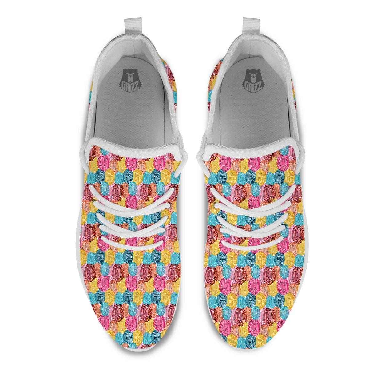 Yarn Balls Colorful Print White Athletic Shoes-grizzshop