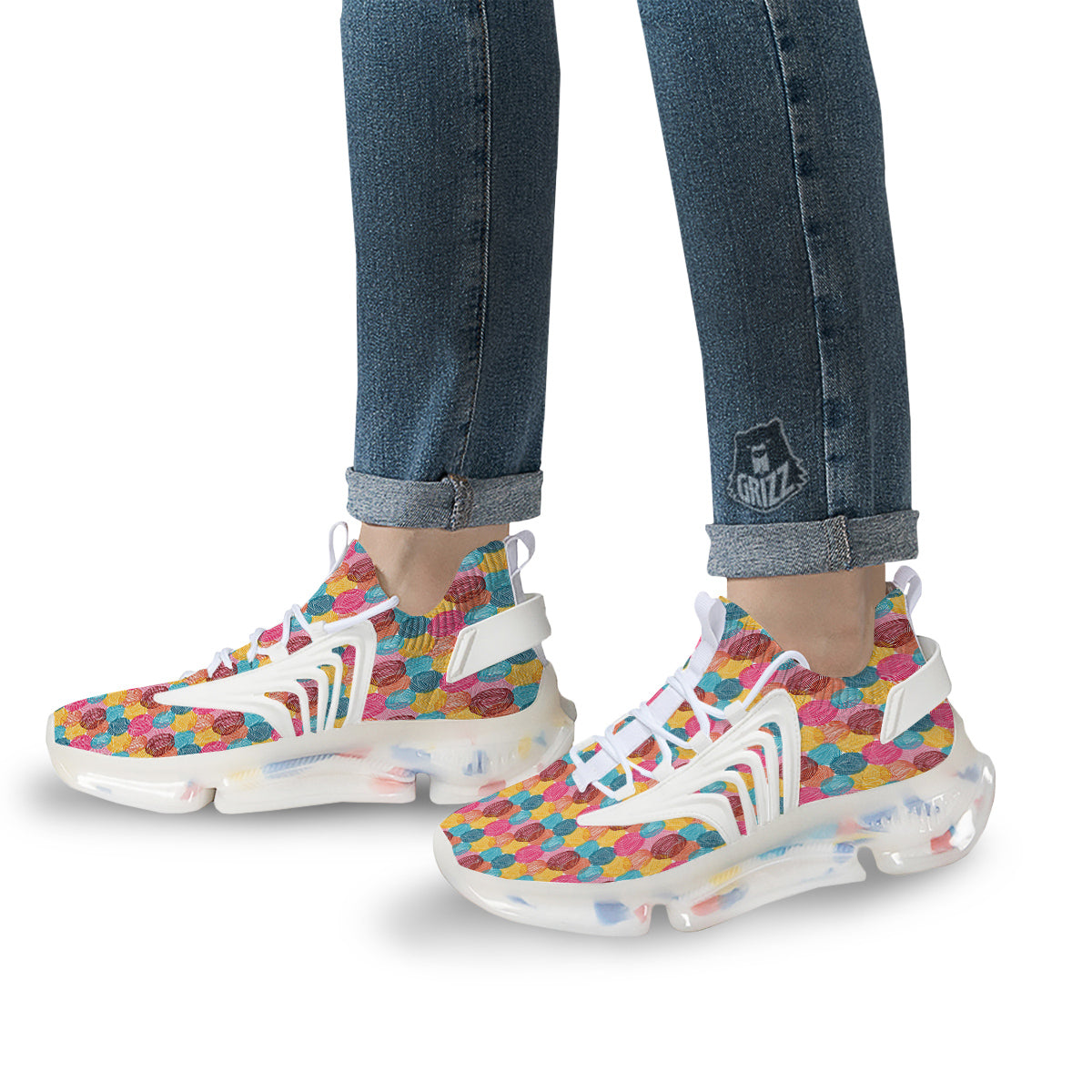 Yarn Balls Colorful Print White Gym Shoes-grizzshop