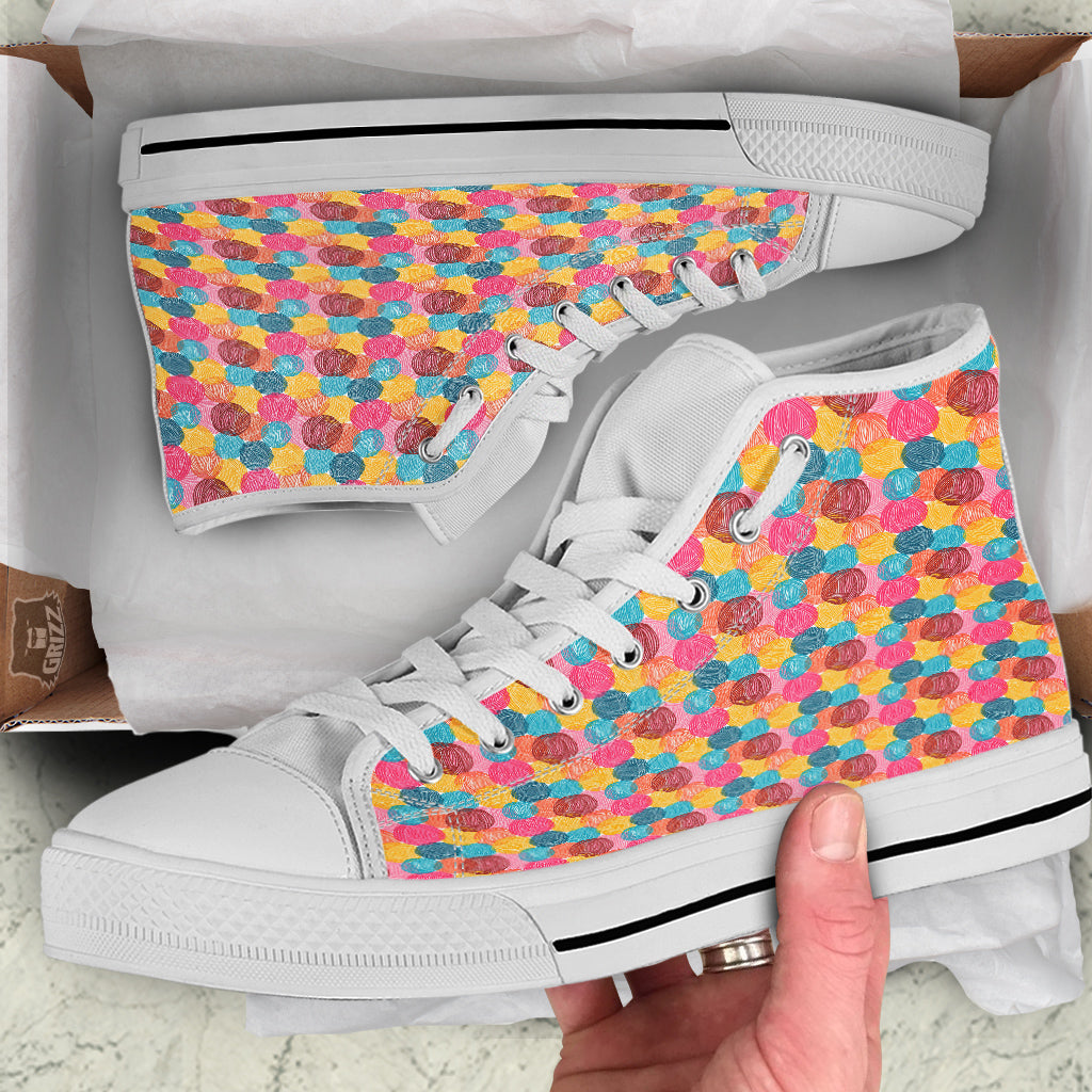 Yarn Balls Colorful Print White High Top Shoes-grizzshop