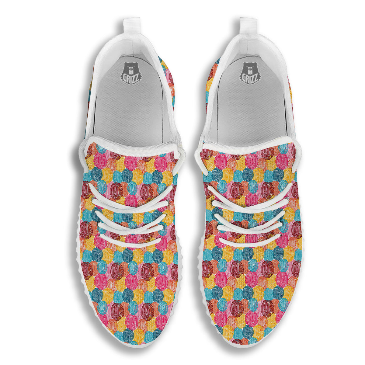 Yarn Balls Colorful Print White Walking Shoes-grizzshop