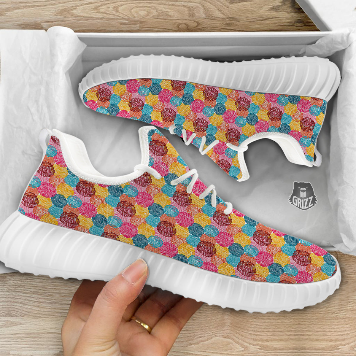 Yarn Balls Colorful Print White Walking Shoes-grizzshop