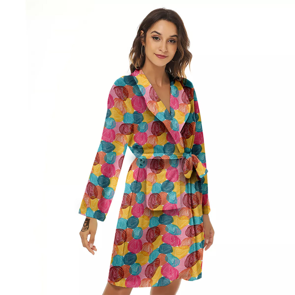 Yarn Balls Colorful Print Women's Robe-grizzshop