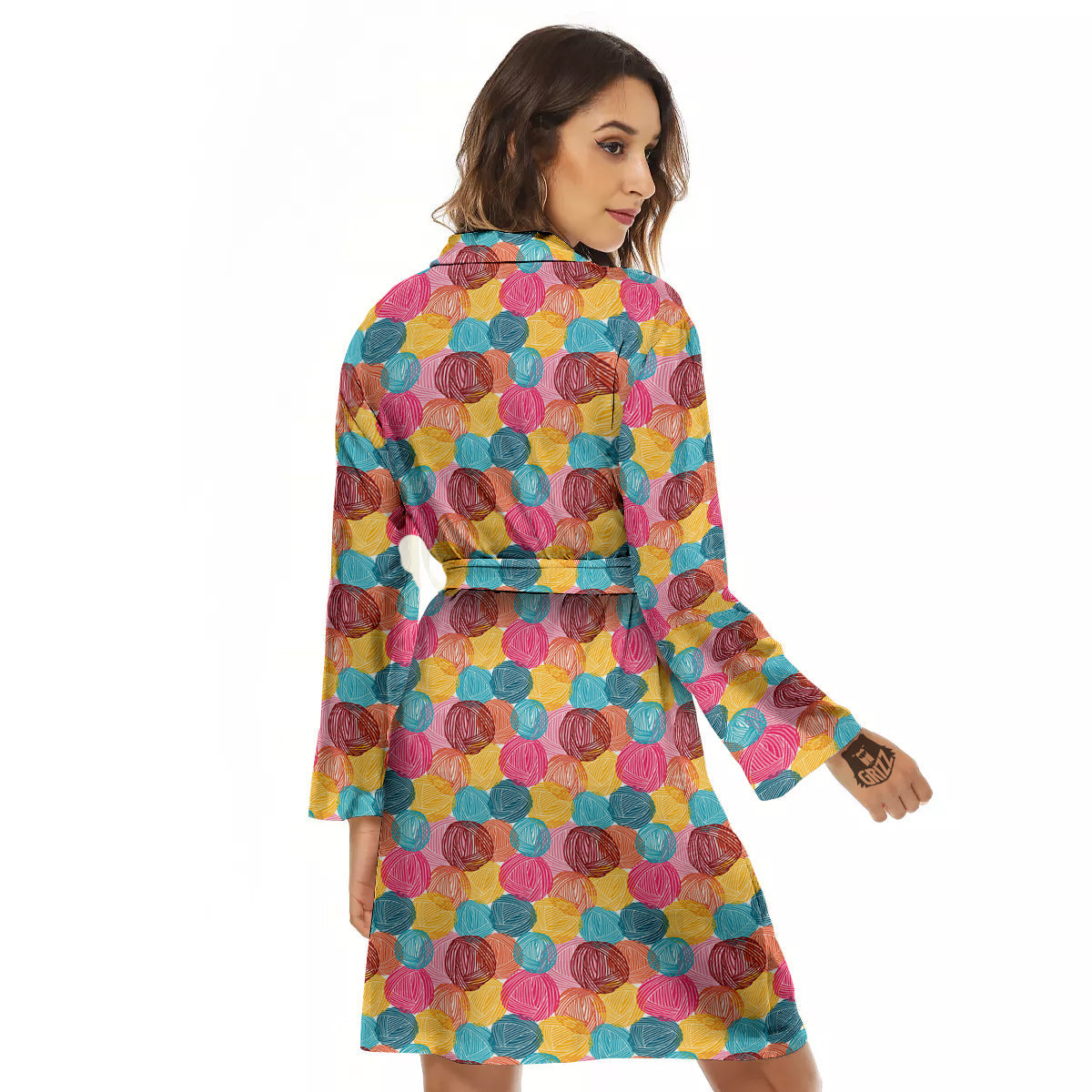Yarn Balls Colorful Print Women's Robe-grizzshop