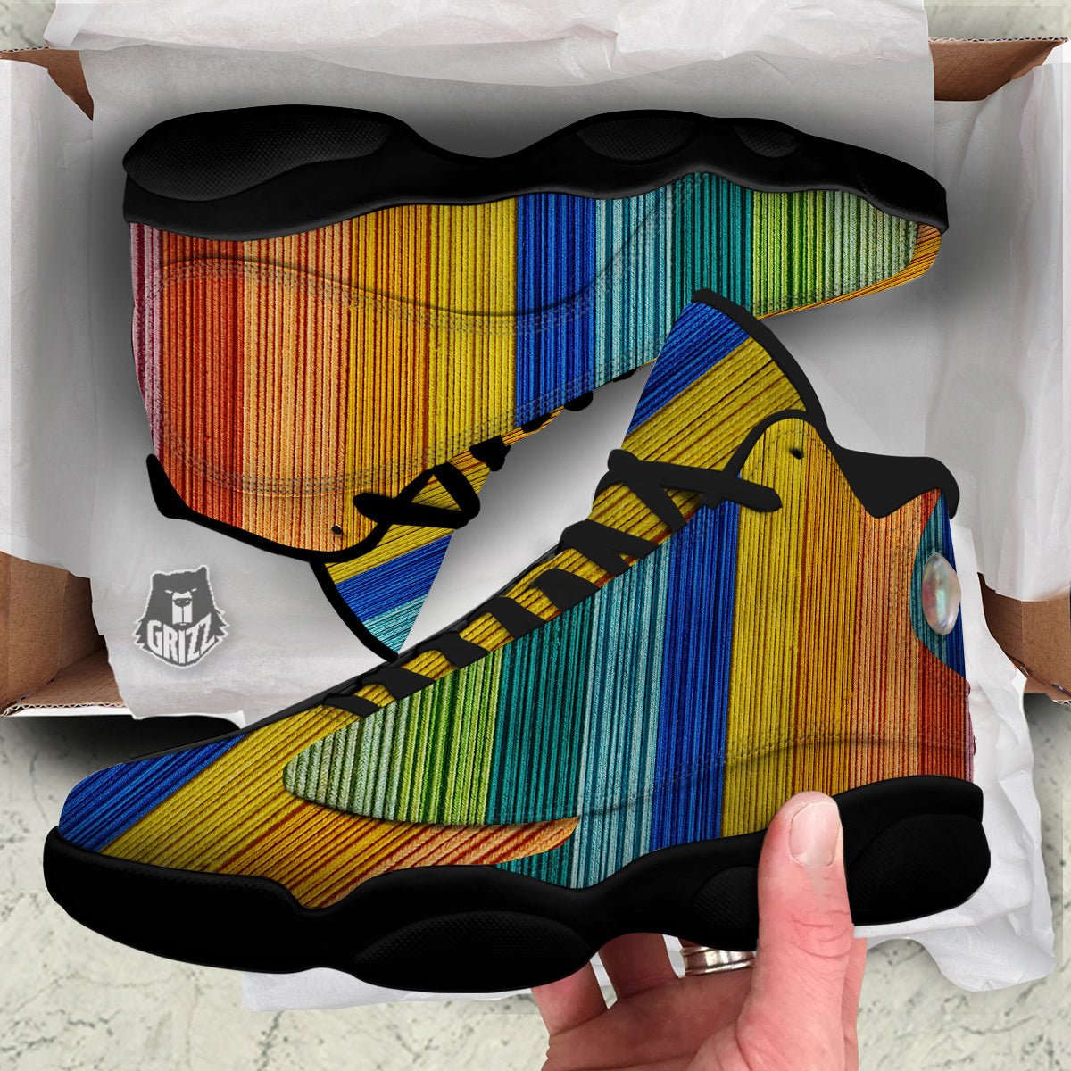 Yarn Colorful Print Black Basketball Shoes-grizzshop