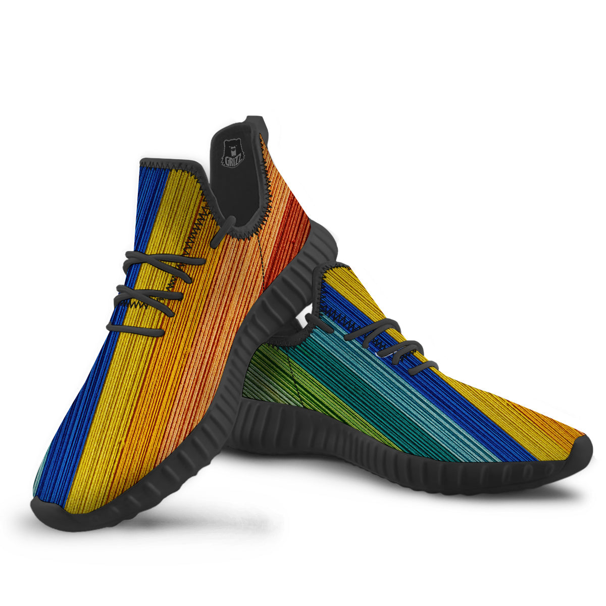 Yarn Colorful Print Black Walking Shoes-grizzshop