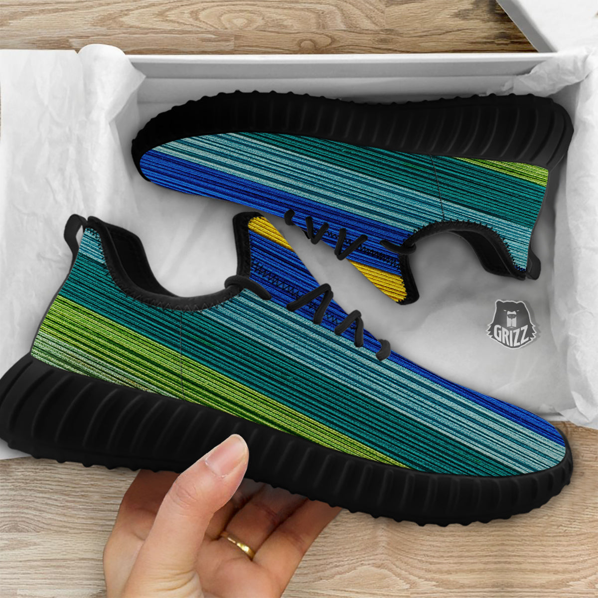 Yarn Colorful Print Black Walking Shoes-grizzshop