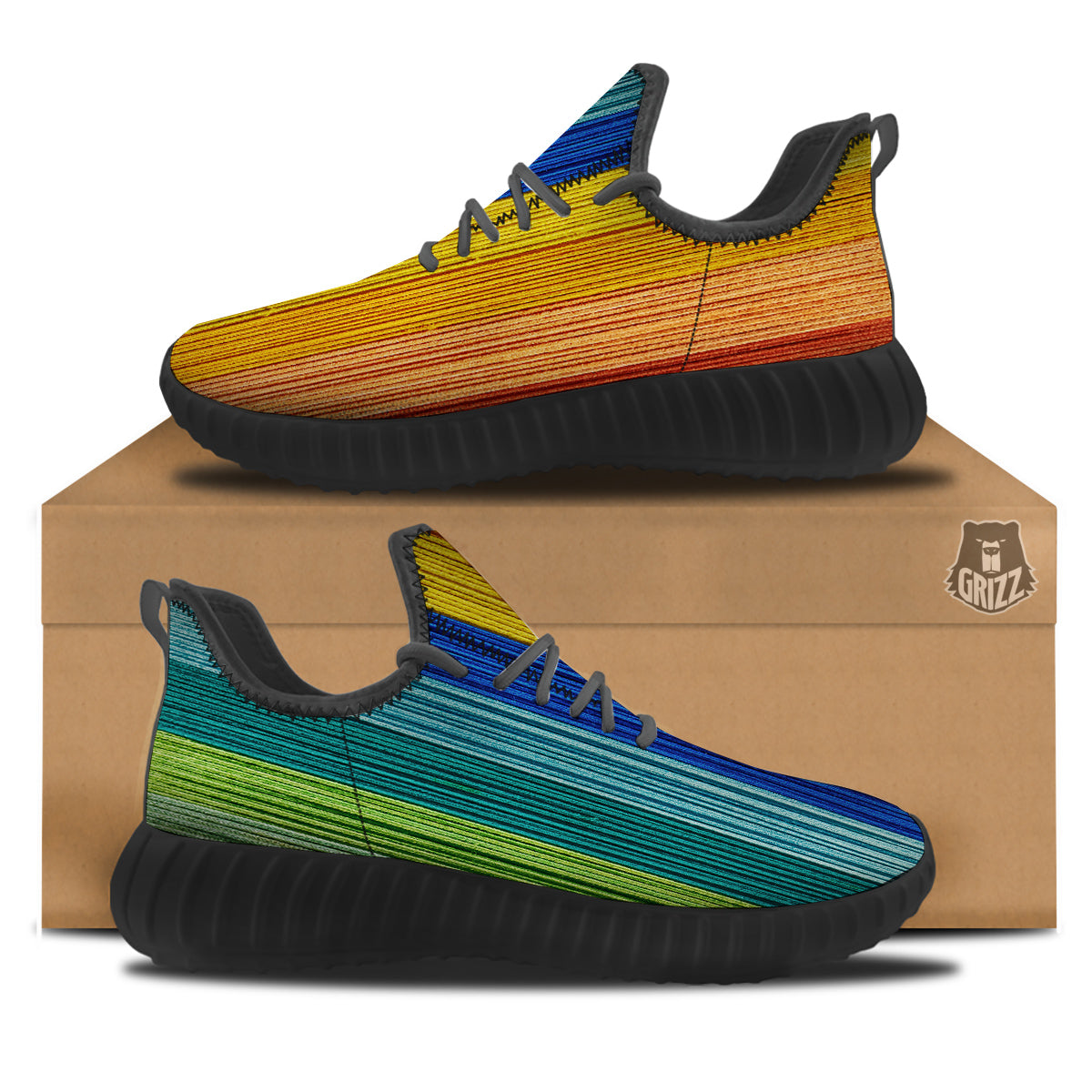 Yarn Colorful Print Black Walking Shoes-grizzshop