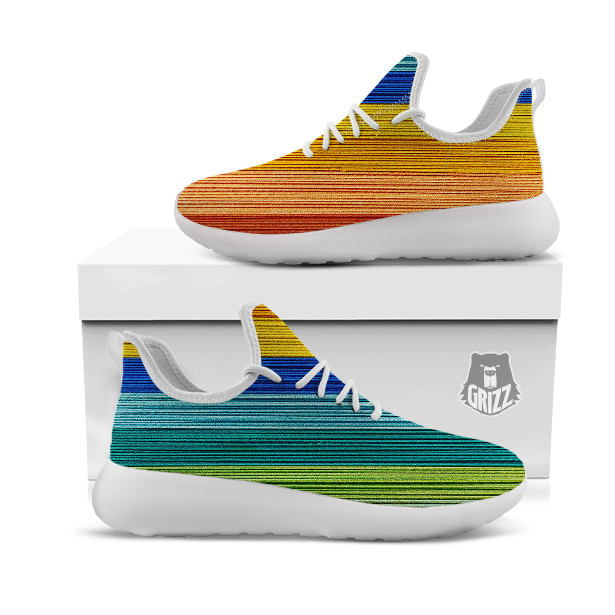 Yarn Colorful Print White Athletic Shoes-grizzshop