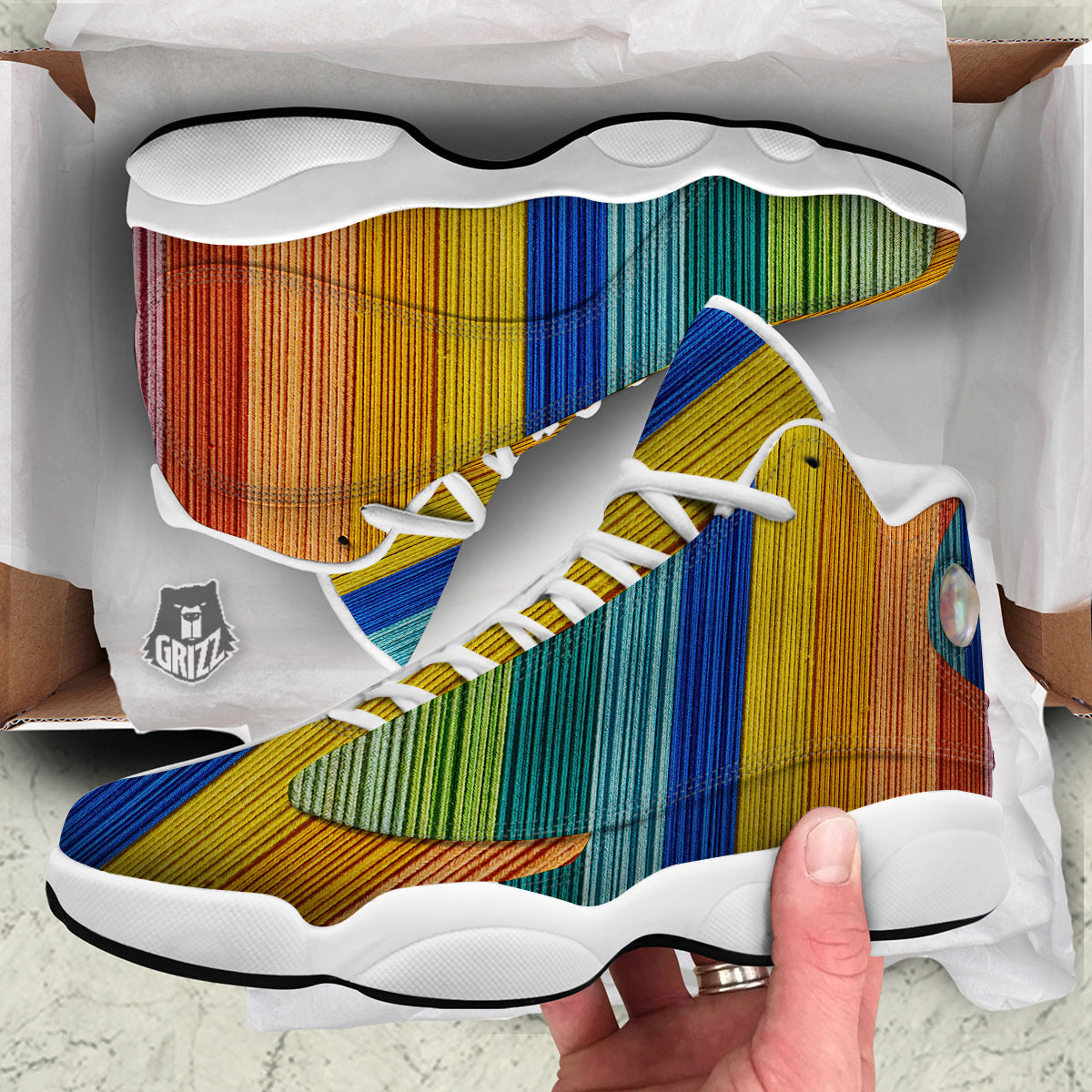 Yarn Colorful Print White Basketball Shoes-grizzshop