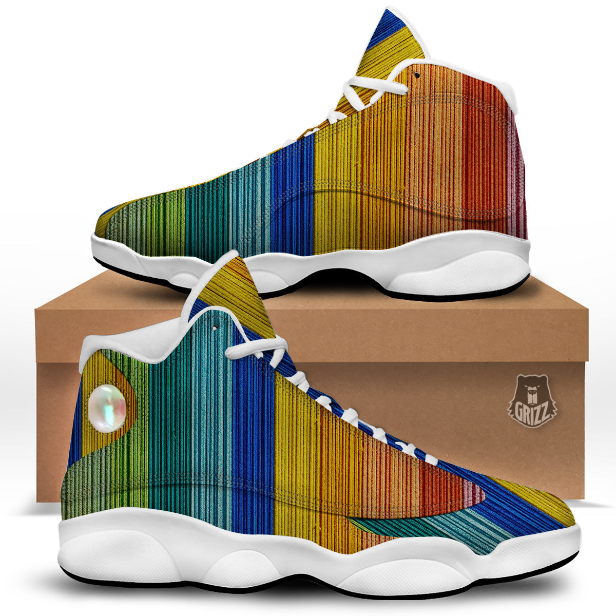 Yarn Colorful Print White Basketball Shoes-grizzshop