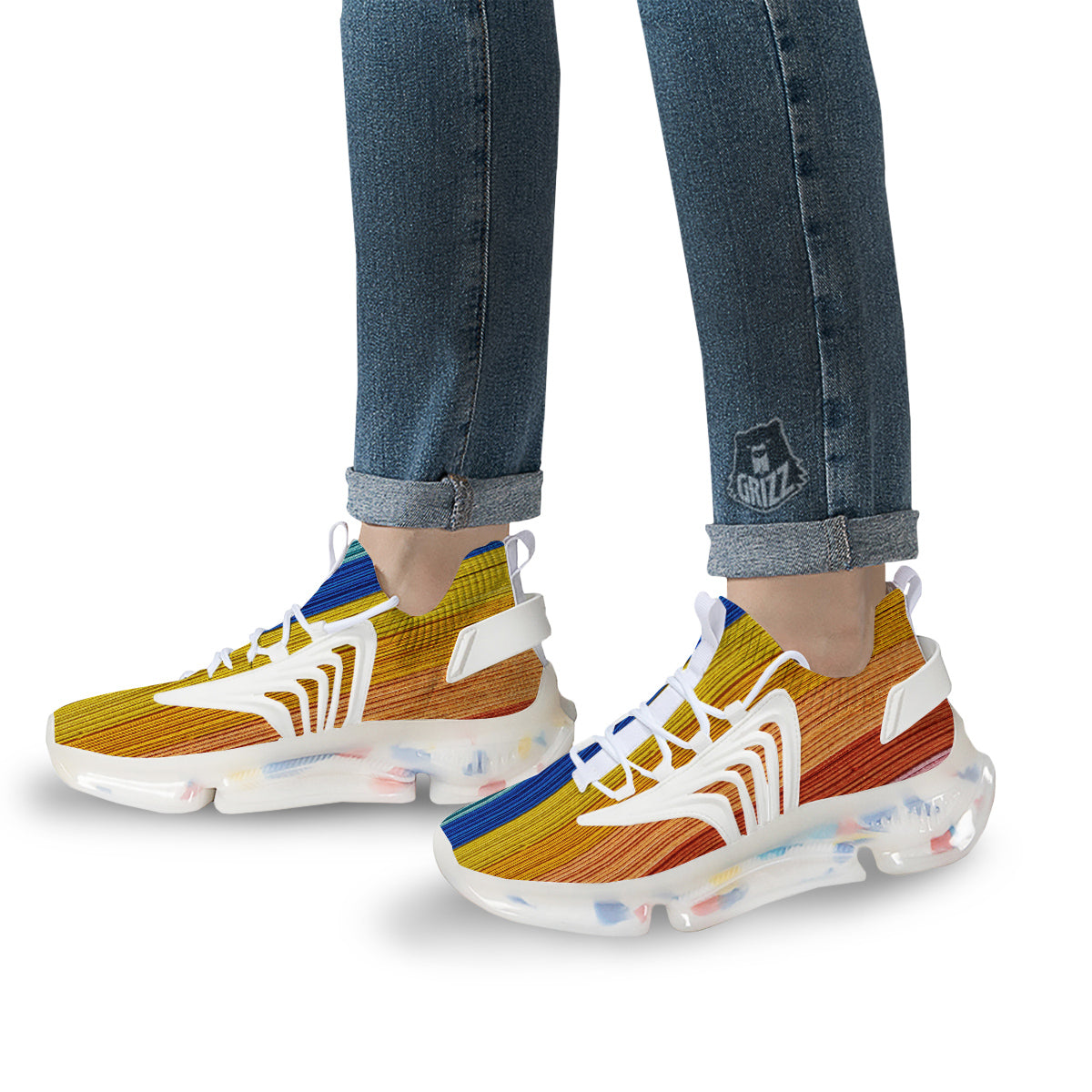 Yarn Colorful Print White Gym Shoes-grizzshop
