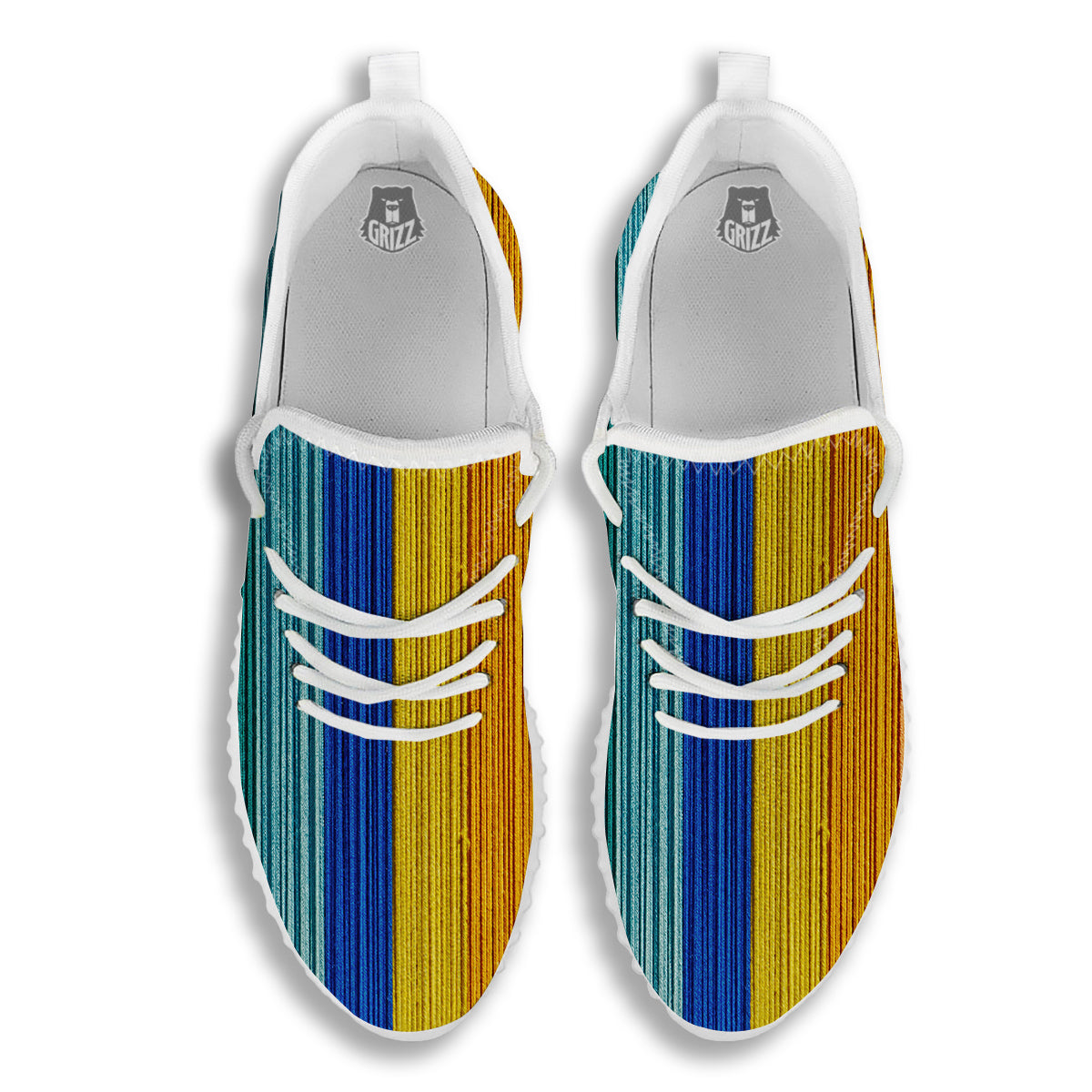 Yarn Colorful Print White Walking Shoes-grizzshop